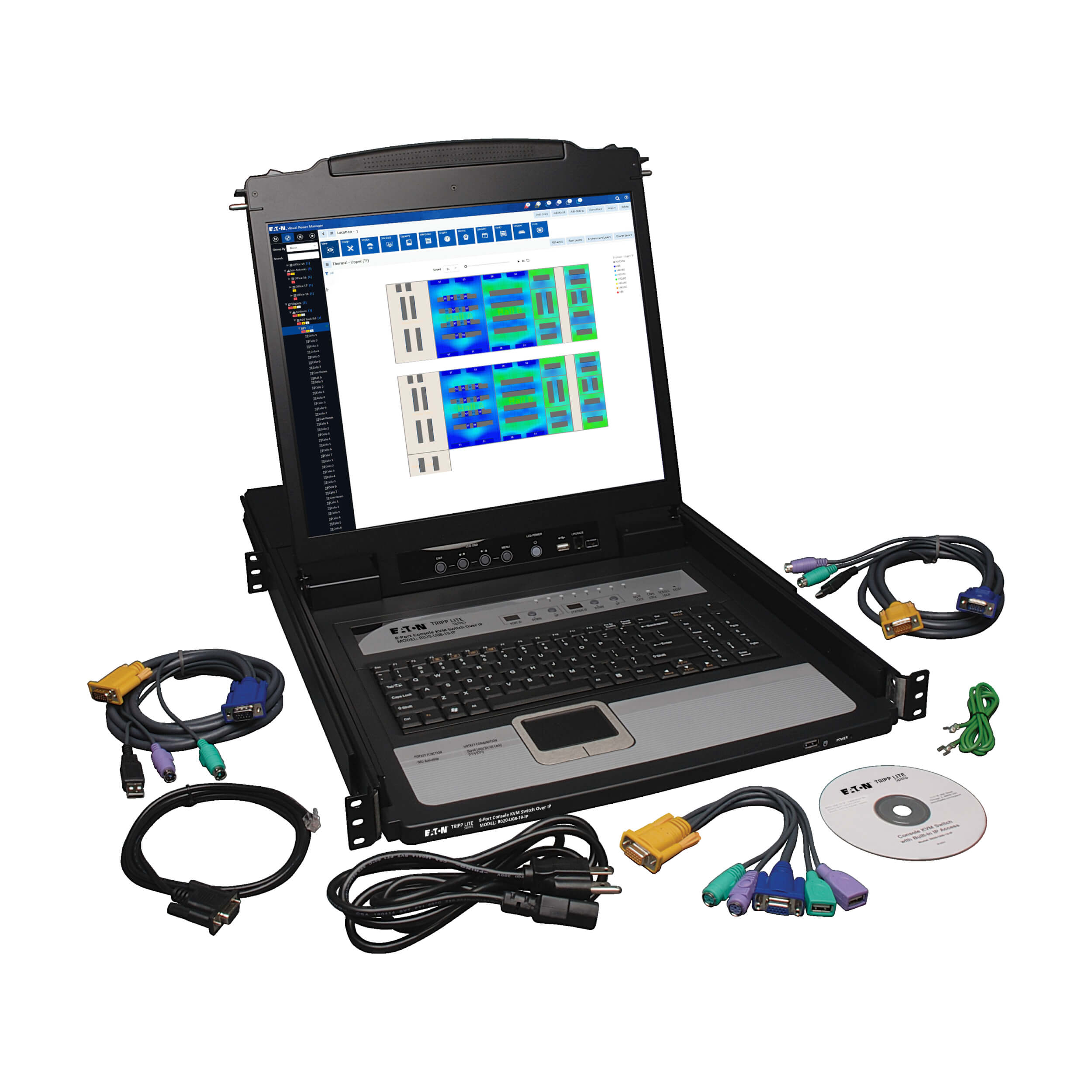 8-Port 1U Console KVM Switch with 19-in. LCD and IP Remote Access | Eaton