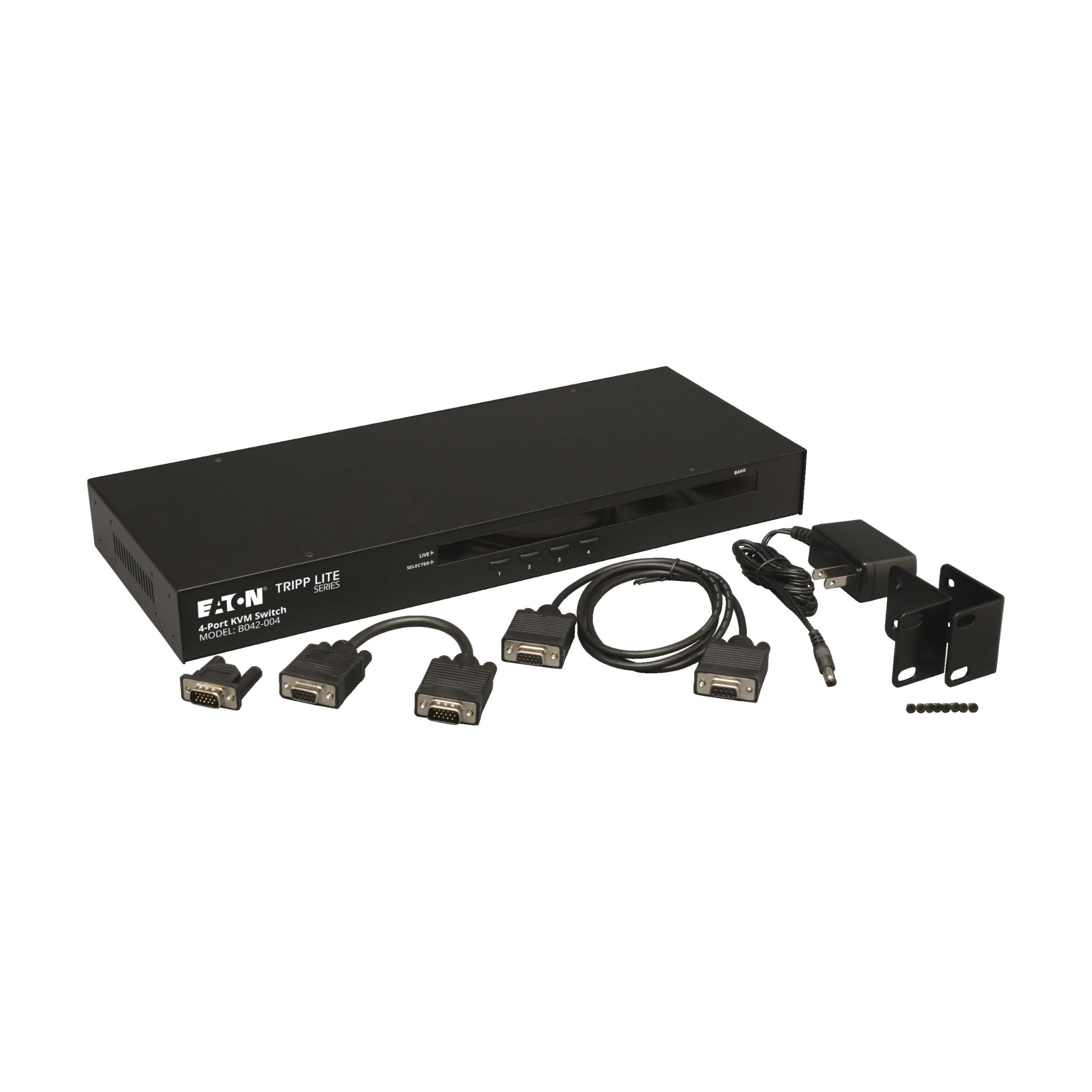 4-Port 1U Rack-Mount USB/PS2 KVM Switch, On-Screen Display | Eaton