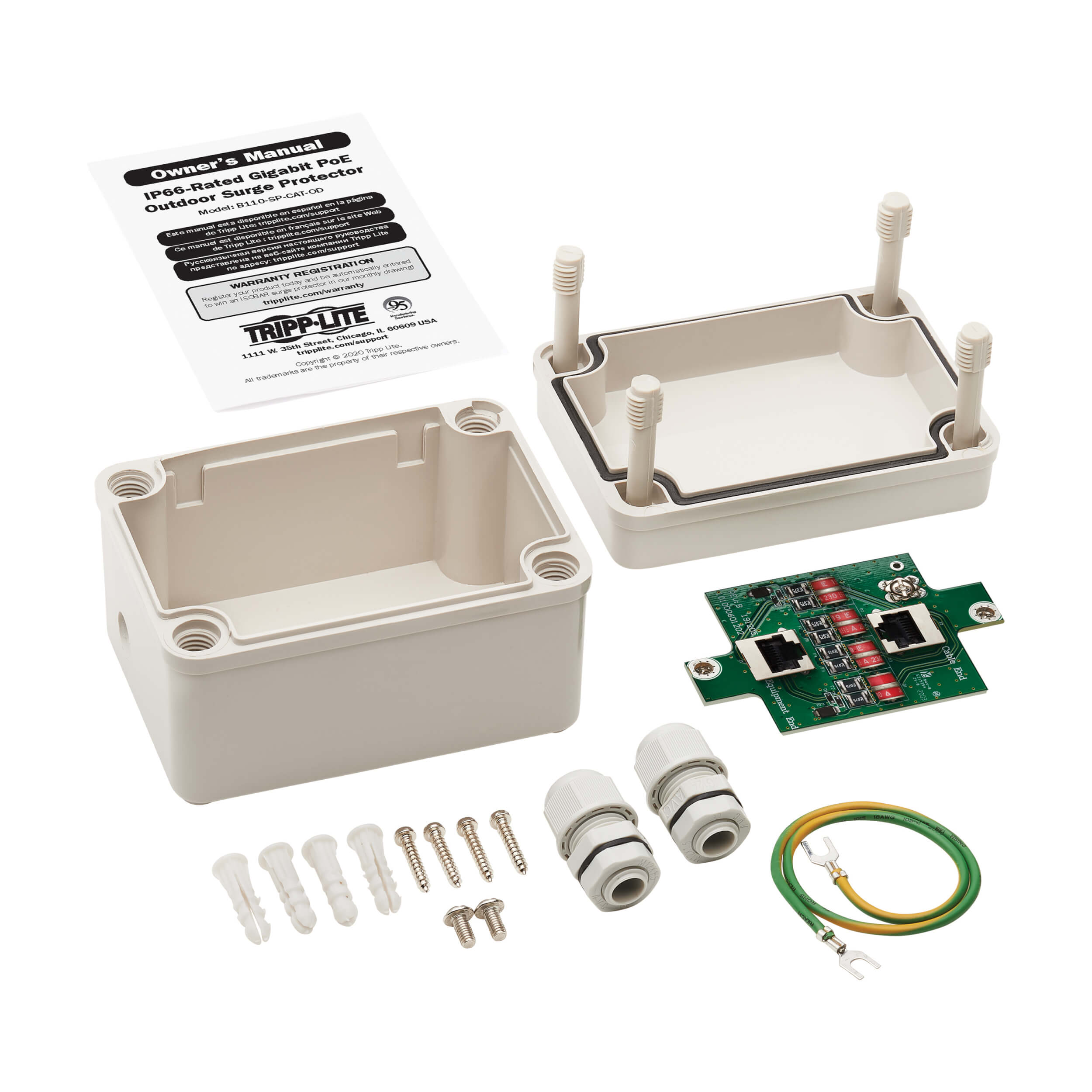 Outdoor Surge Protector, PoE, IP66, Cat5/Cat6 Eaton