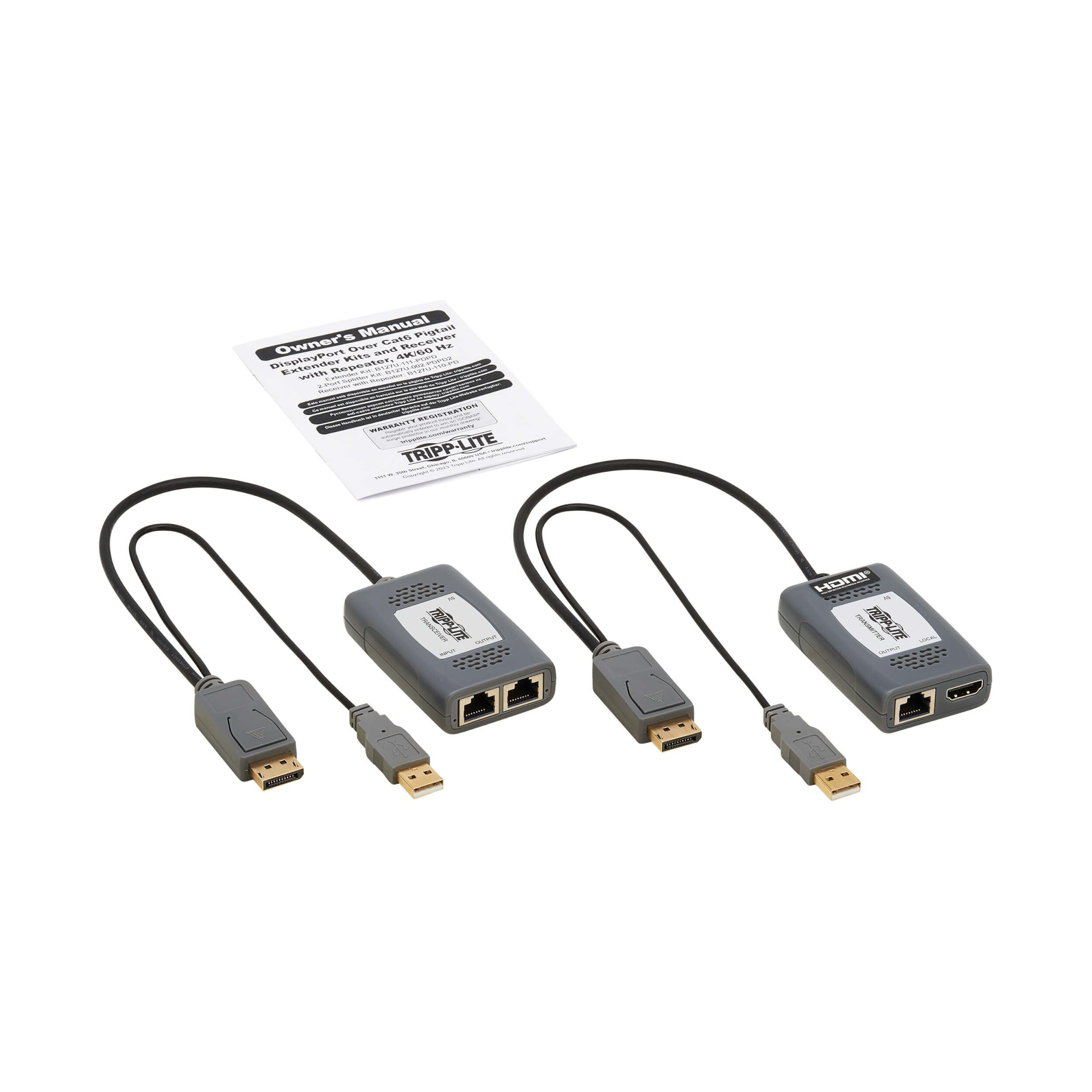 DisplayPort Over Cat6 Extender, Transmitter, Receiver, 4K, 230ft | Eaton