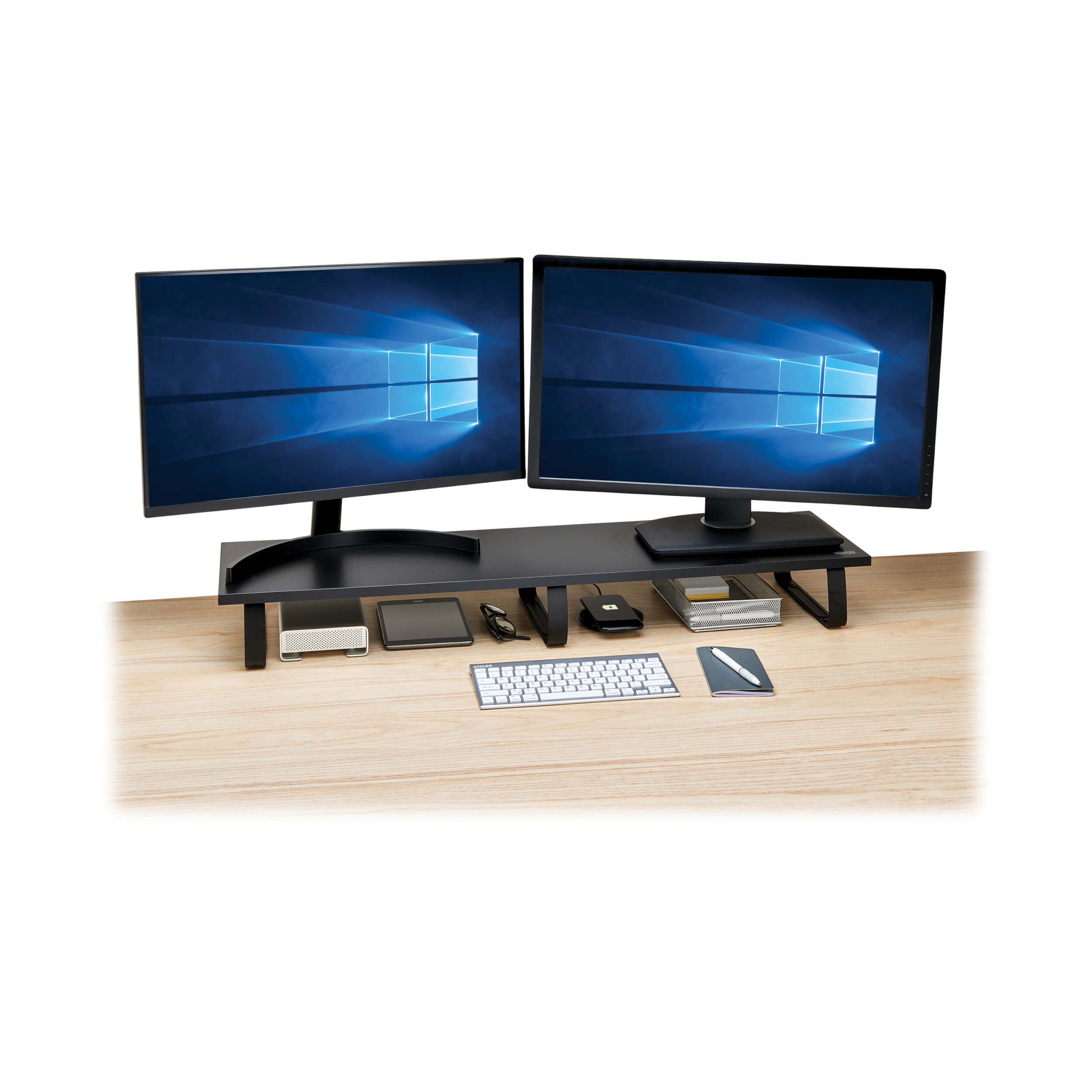 Dual Monitor Riser for Desk, 39 x 10 in., Wood, Black | Eaton
