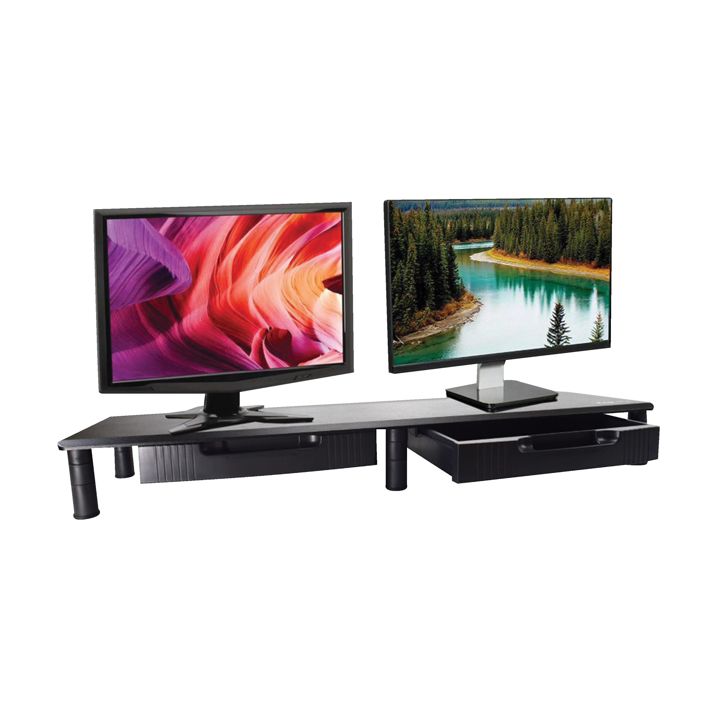 Desktop Dual Monitor Riser with Drawers, Adjustable Height, TAA | Eaton