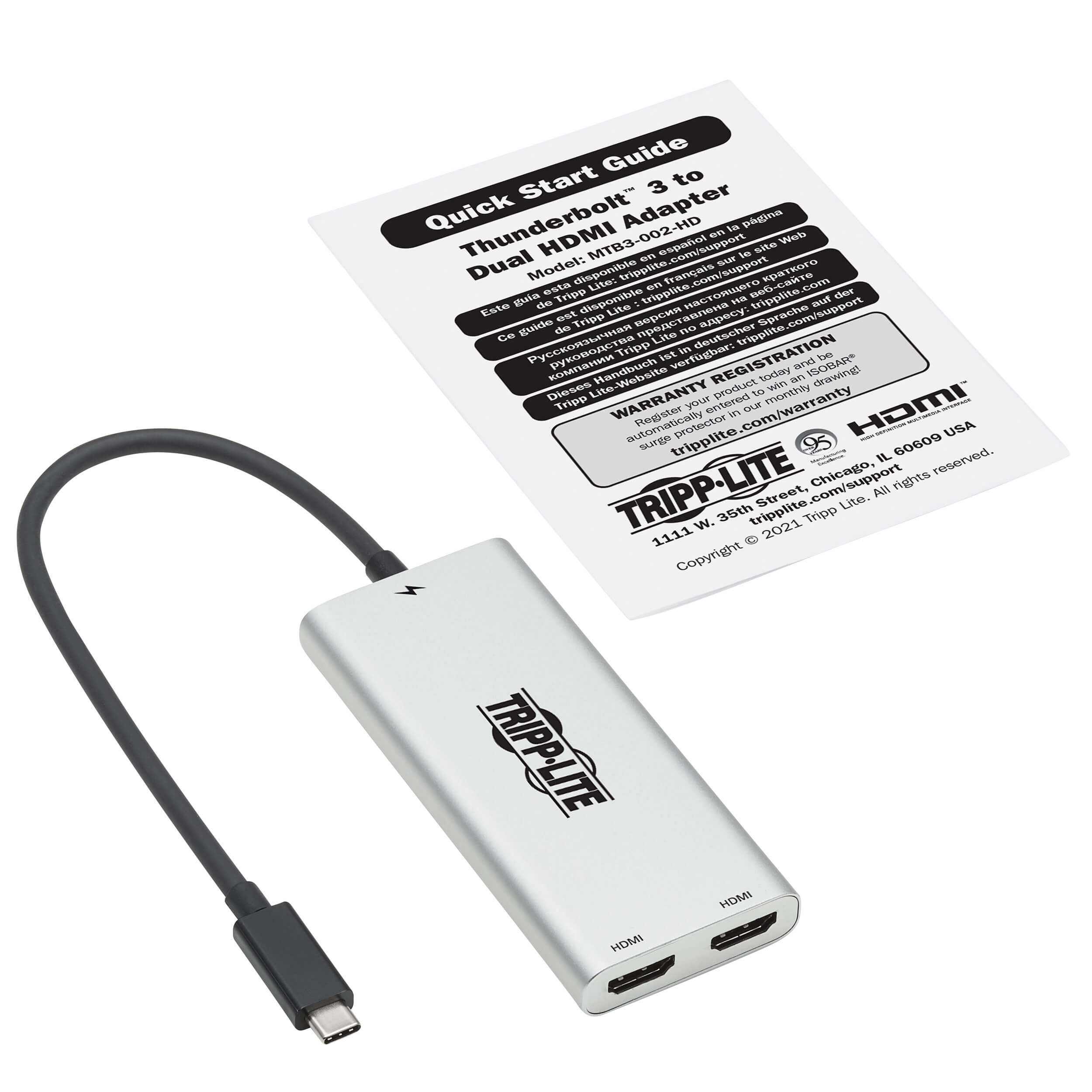 Thunderbolt 3 to Dual HDMI Video Adapter, 4K/60, 444 Eaton