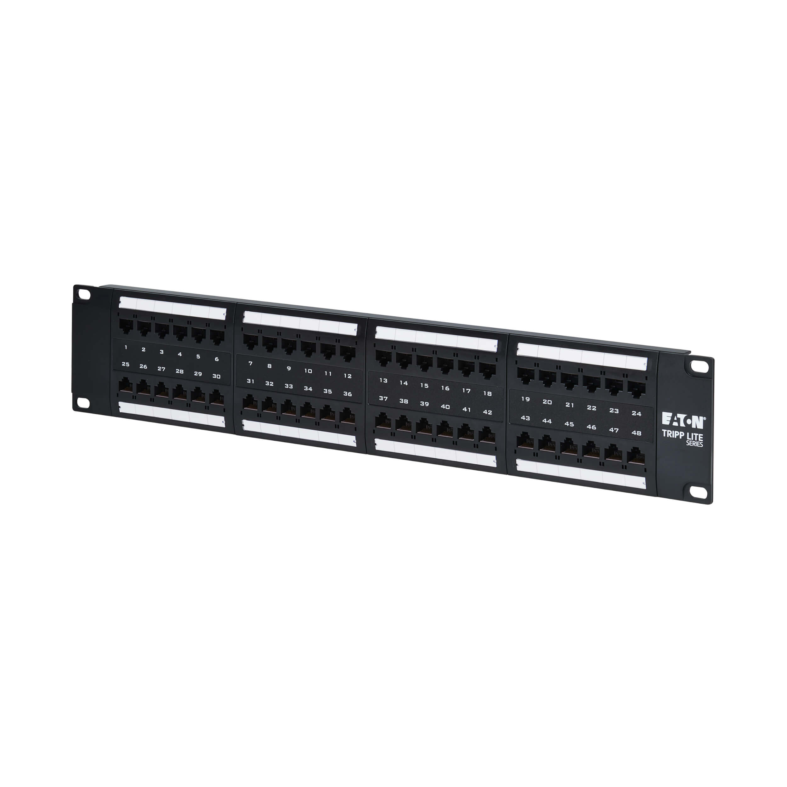 48-Port Cat6 Patch Panel, 4PPoE, 110 Krone, RJ45, 2U, Black, TAA | Eaton