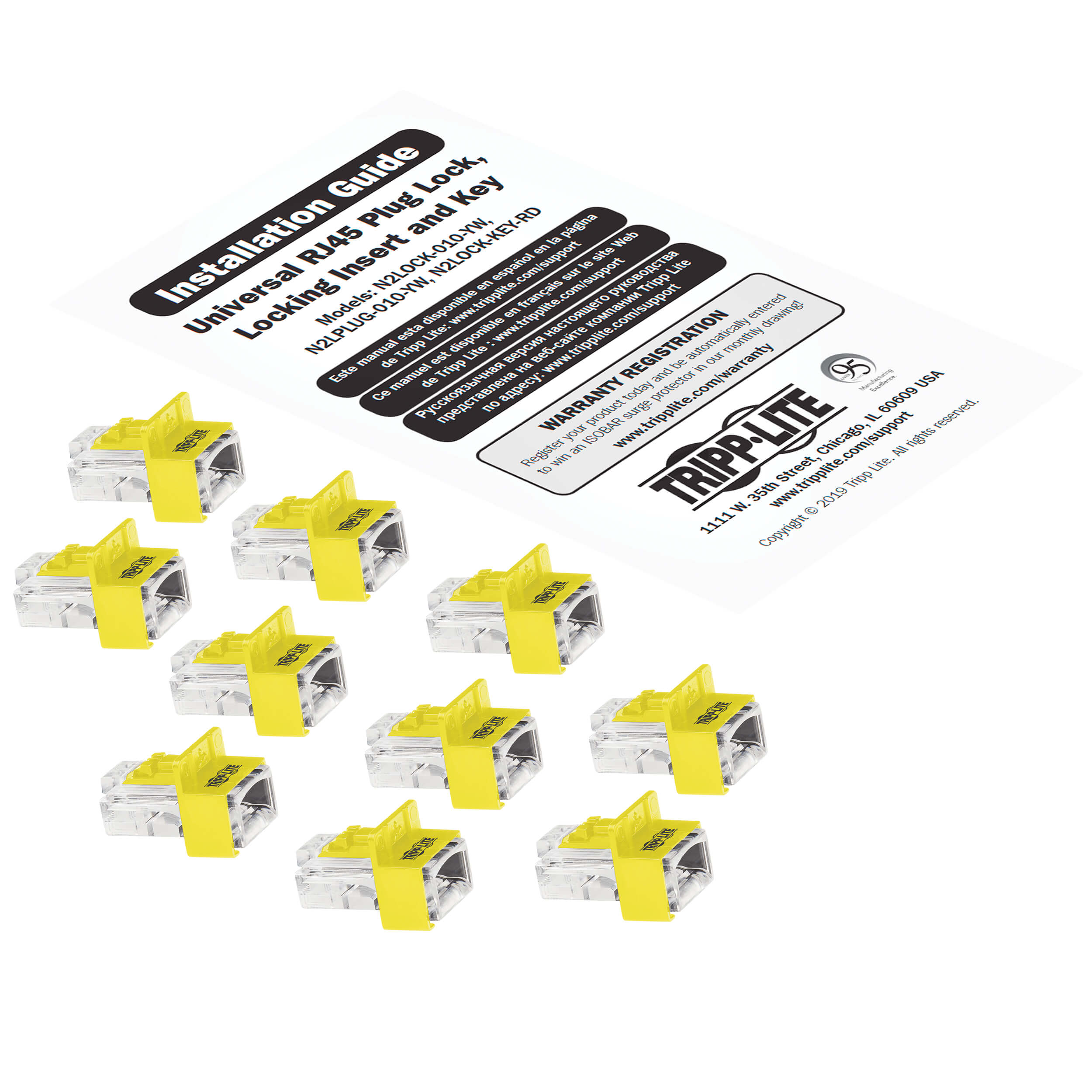 RJ45 Locks Prevent Unauthorized or Accidental Connections, 10 Pack, Yellow Eaton