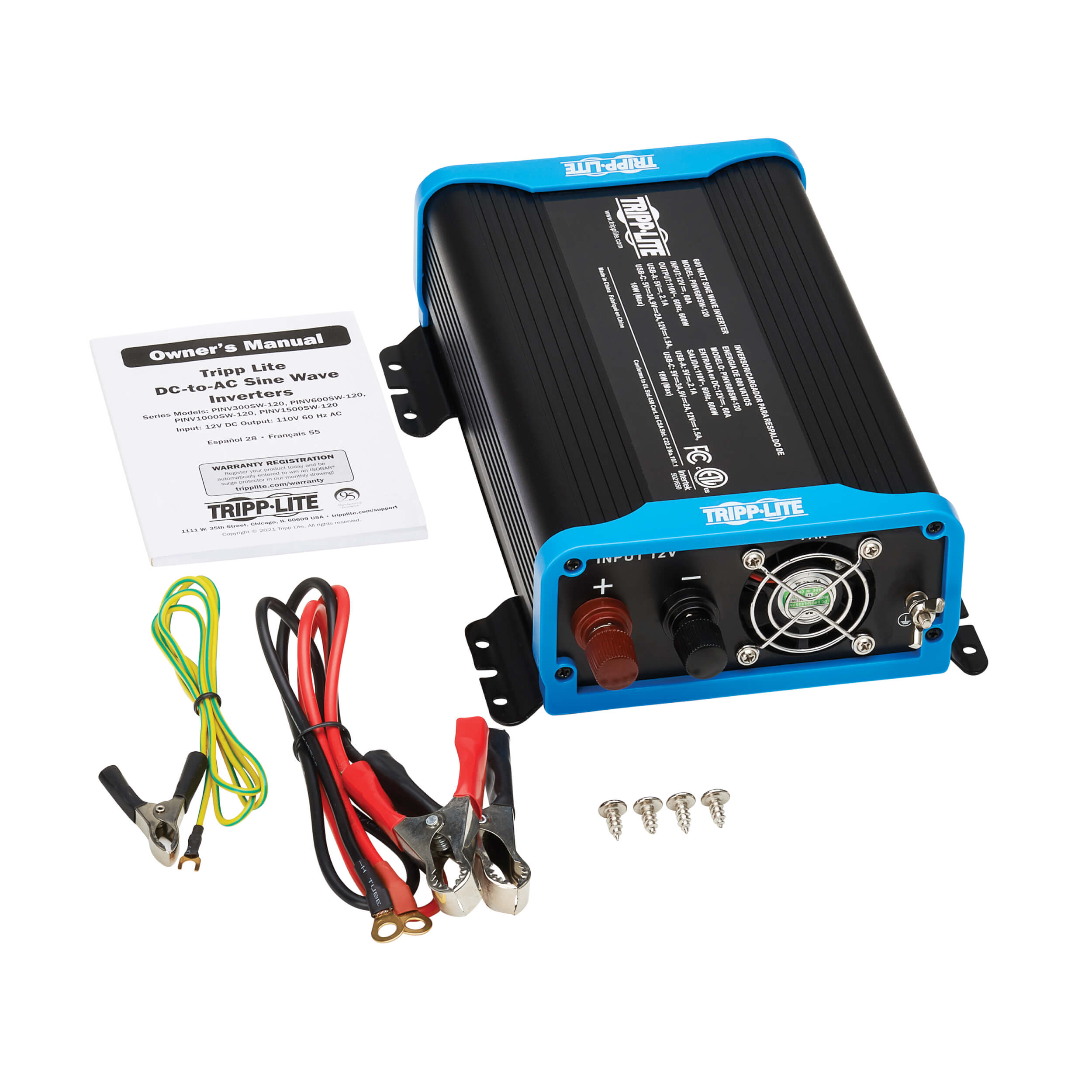 600W Compact Power Inverter, 2x AC, USBA, USBC Eaton