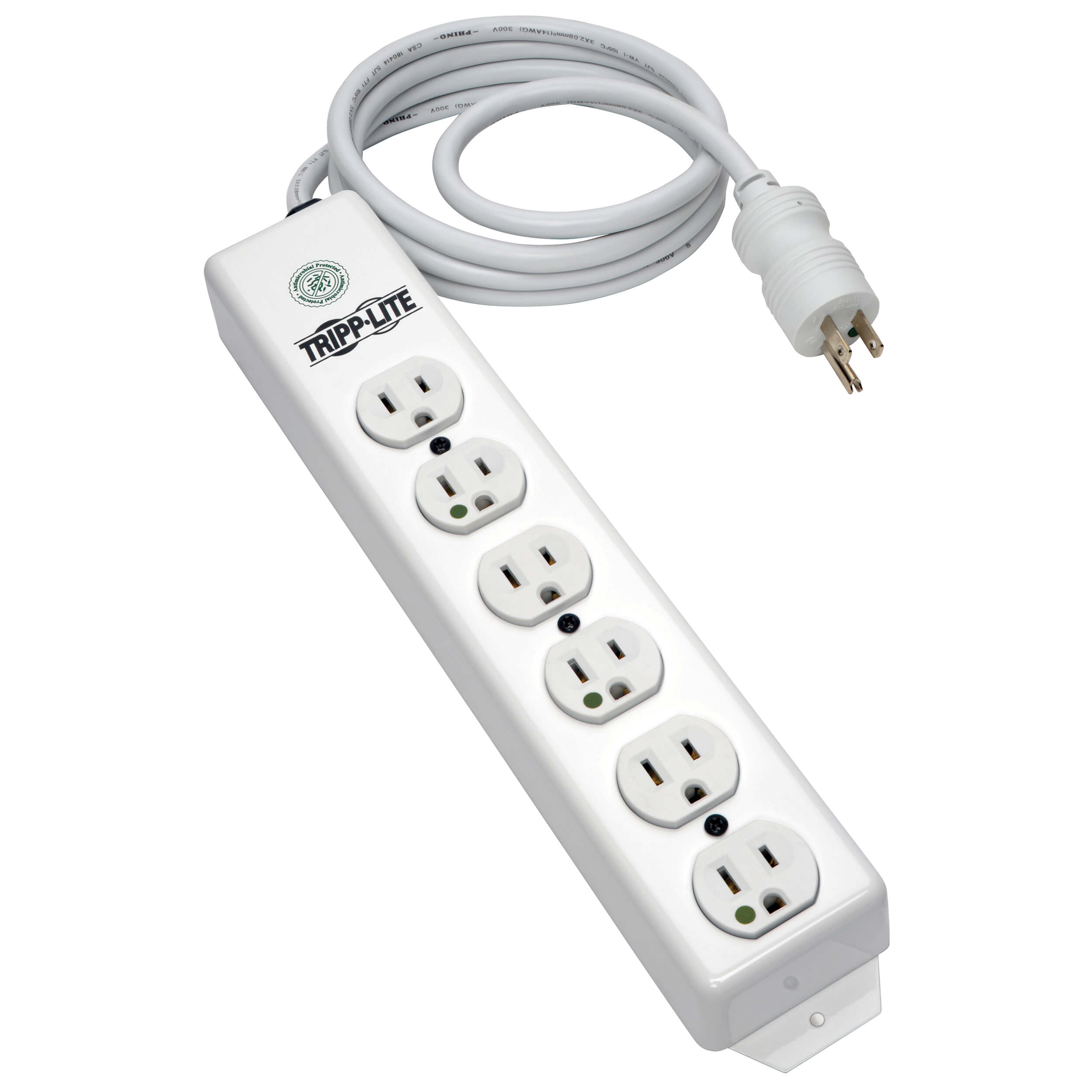 Hospital-Grade Power Strip, UL 1363, 4 Green Dot Outlets, Antimicrobial ...