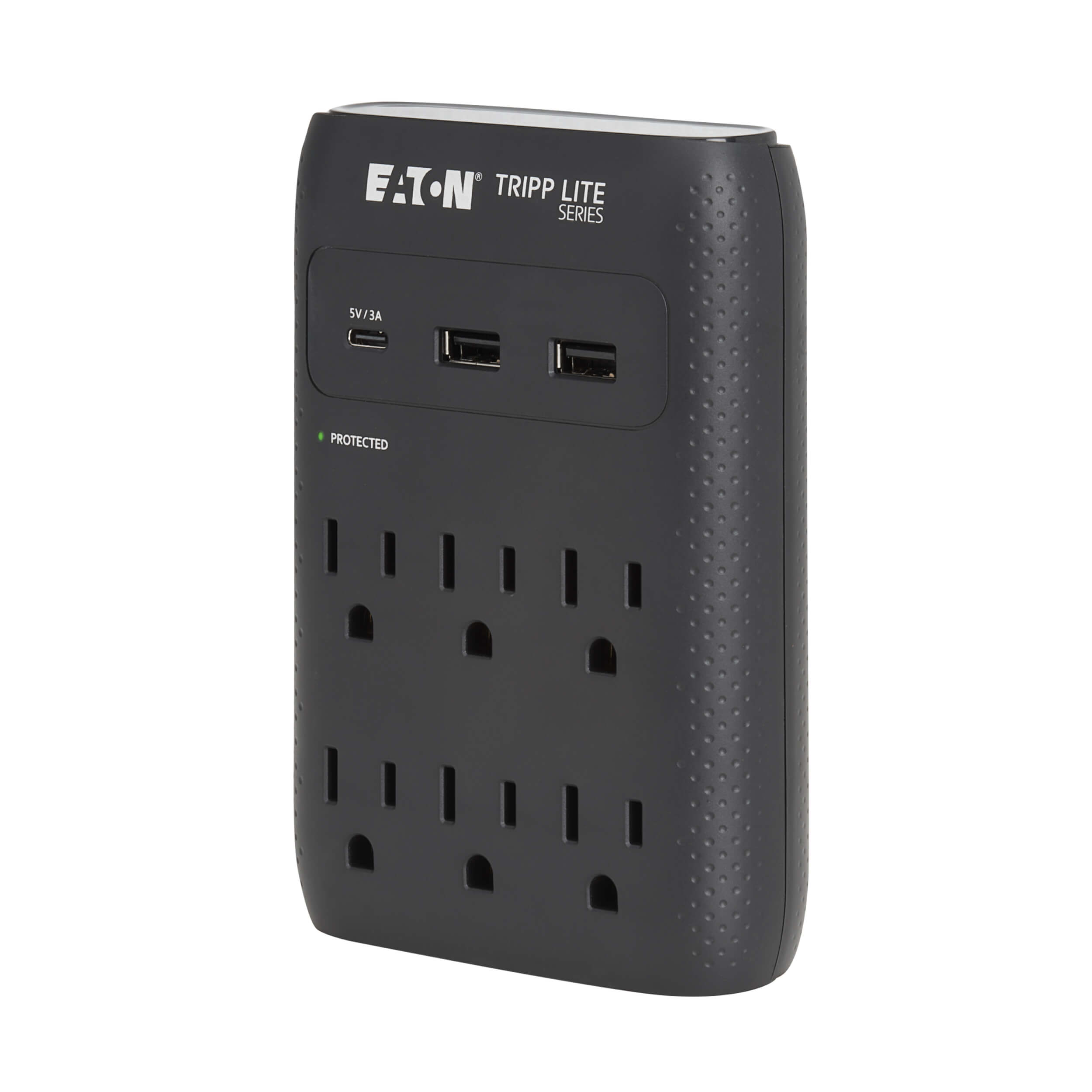 Surge Protector, 6 Outlet, Direct Plug-in, USB, LED, Black | Eaton