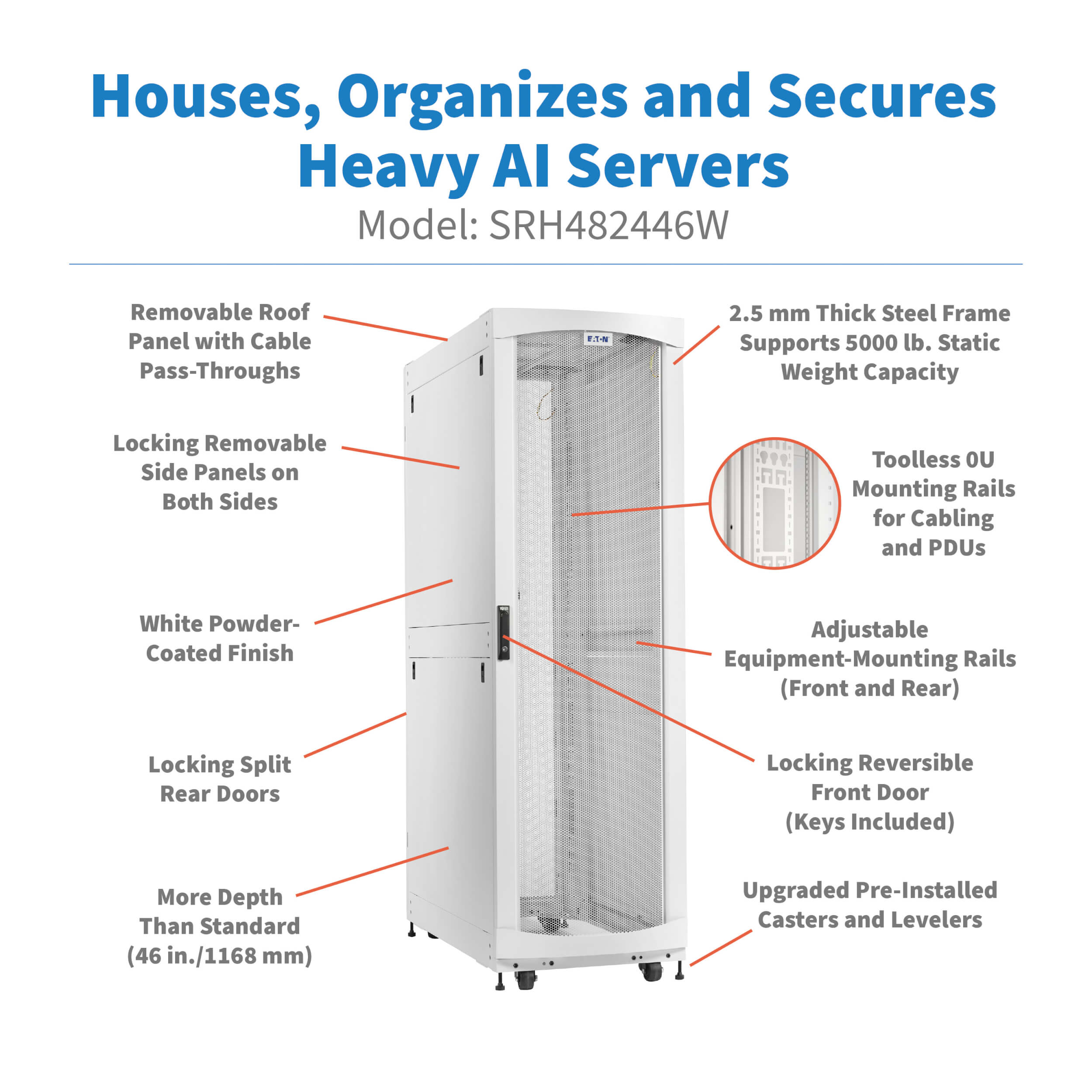 48U Heavy-Duty Deep AI Server Rack Enclosure, White | Eaton