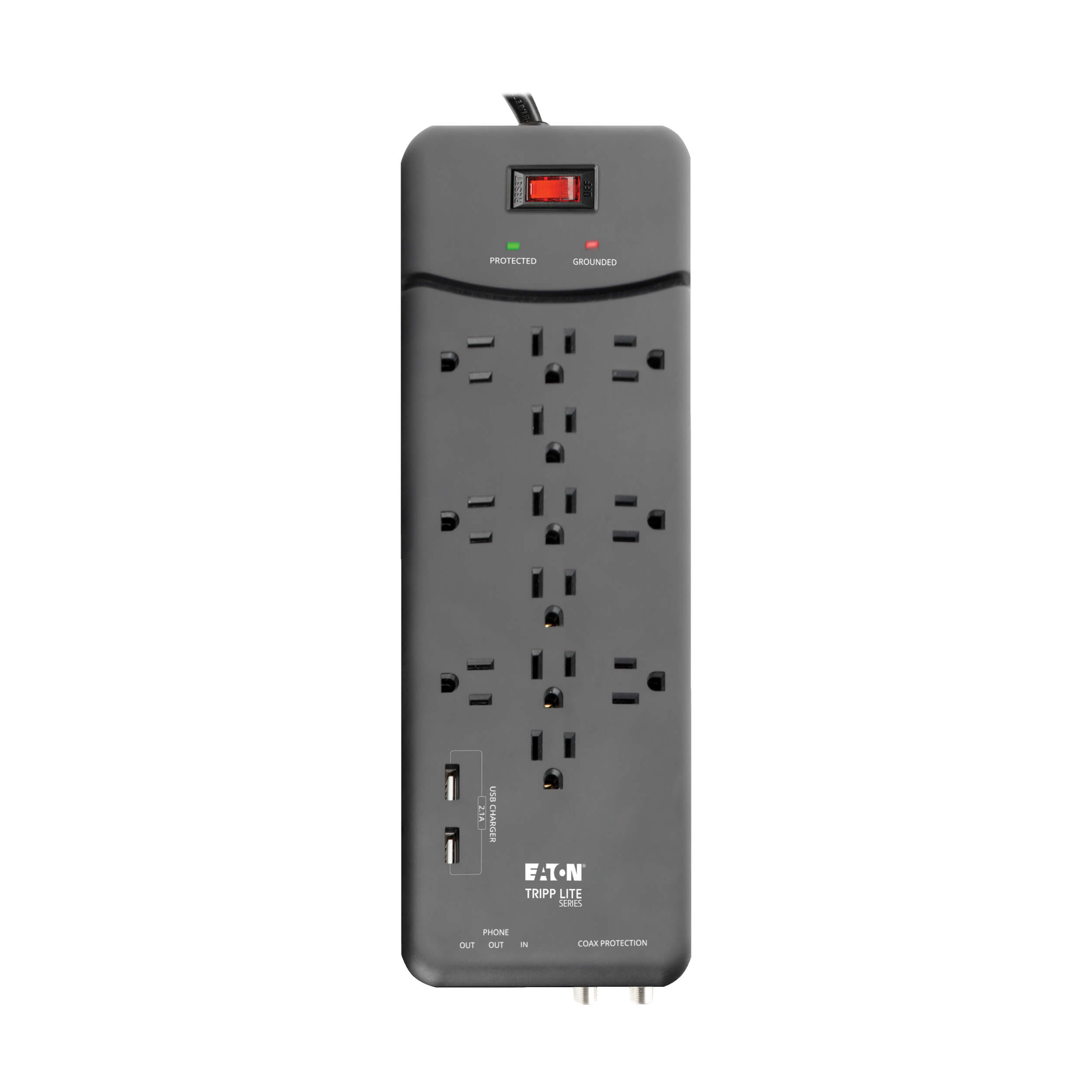Surge Protector, 12 Outlet, 4320 Joules, 2 USB, 8ft Cord Eaton