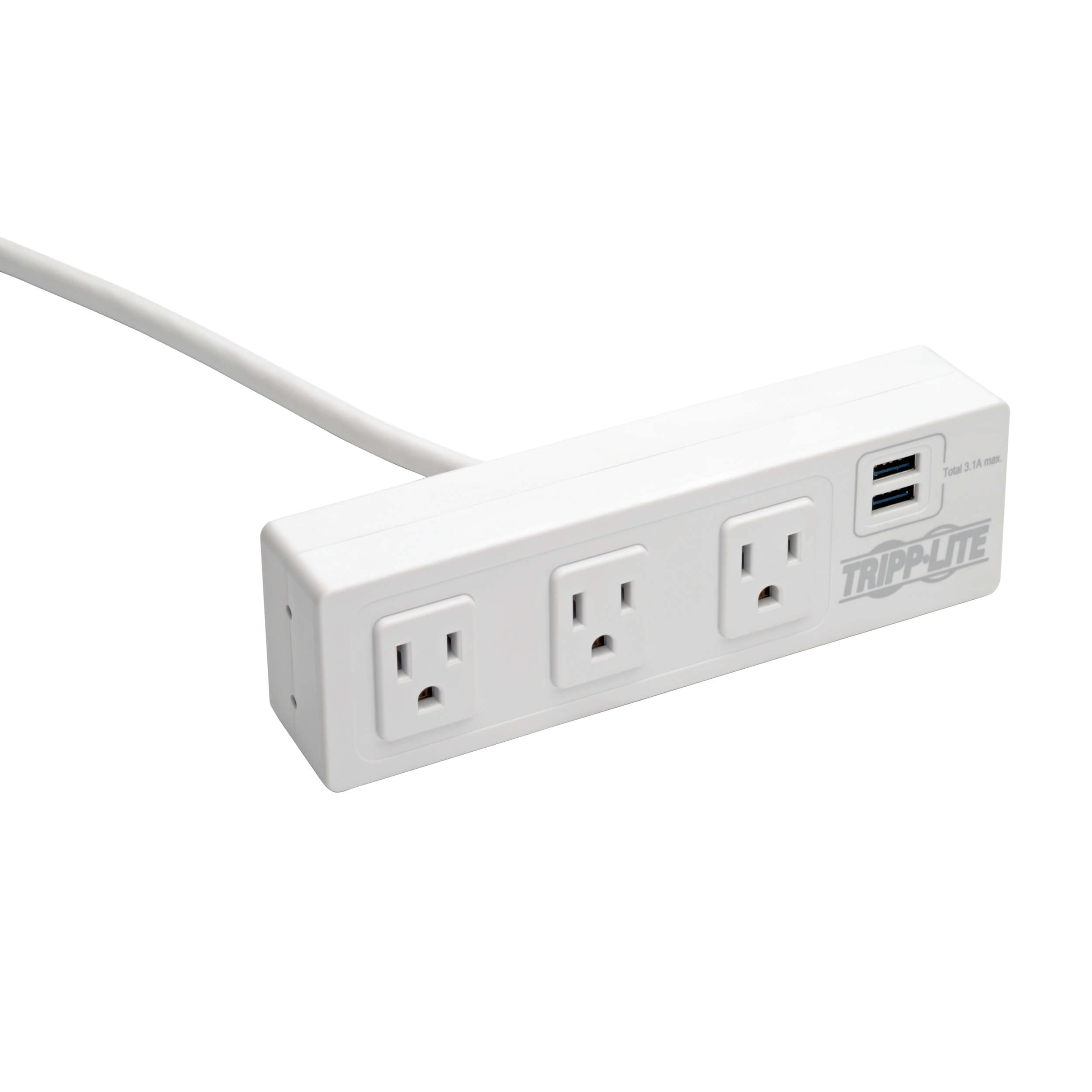 Desk Clamp Surge Protector, 3 Outlet, 2 USB Ports, 10ft Cord Eaton