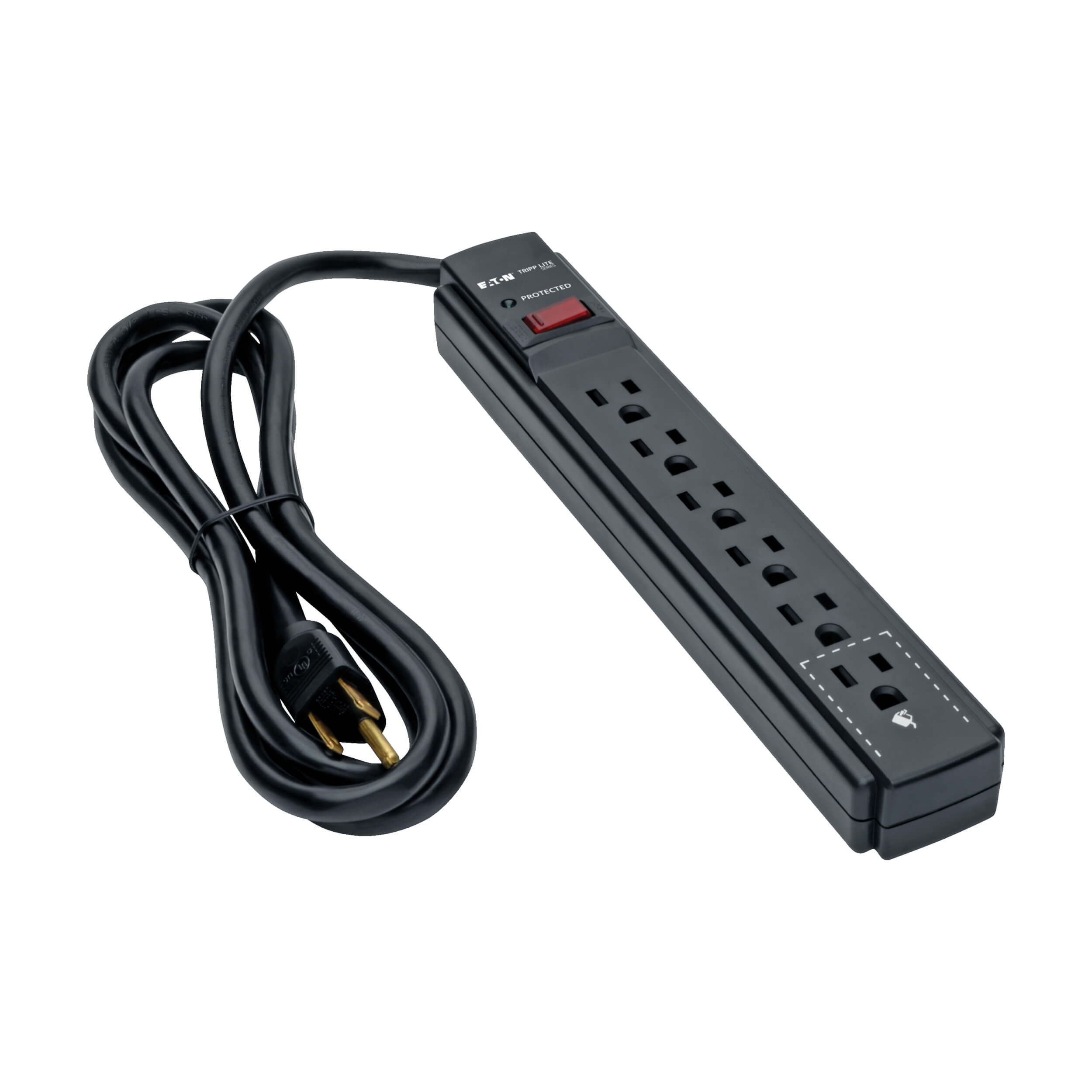 Surge Protector, 6 Outlet, 790 Joules, 6ft Cord, LED Black housing Eaton