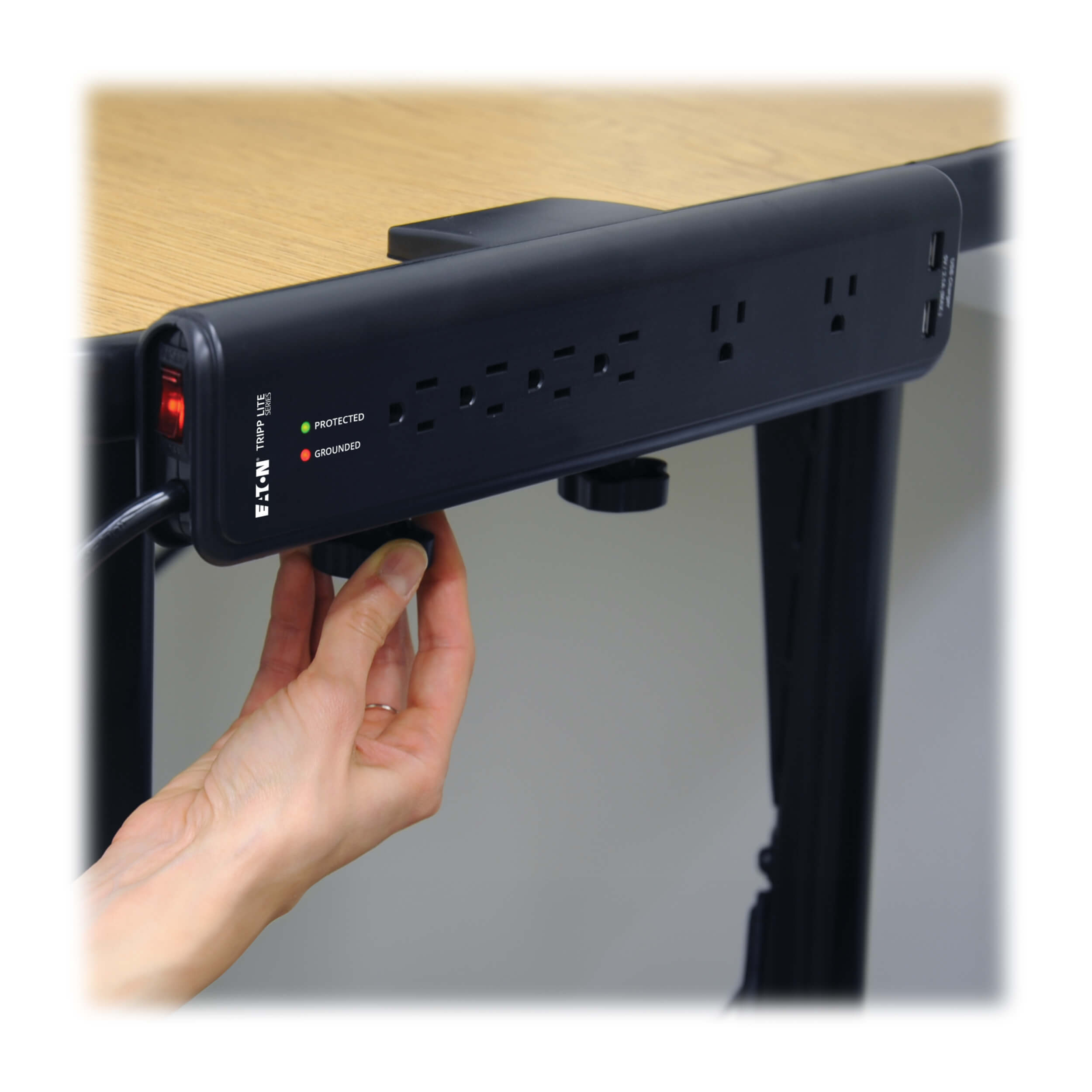 Surge Protector, Clamp Mount, 6 Outlet, 2100 Joules, 2 USB Eaton