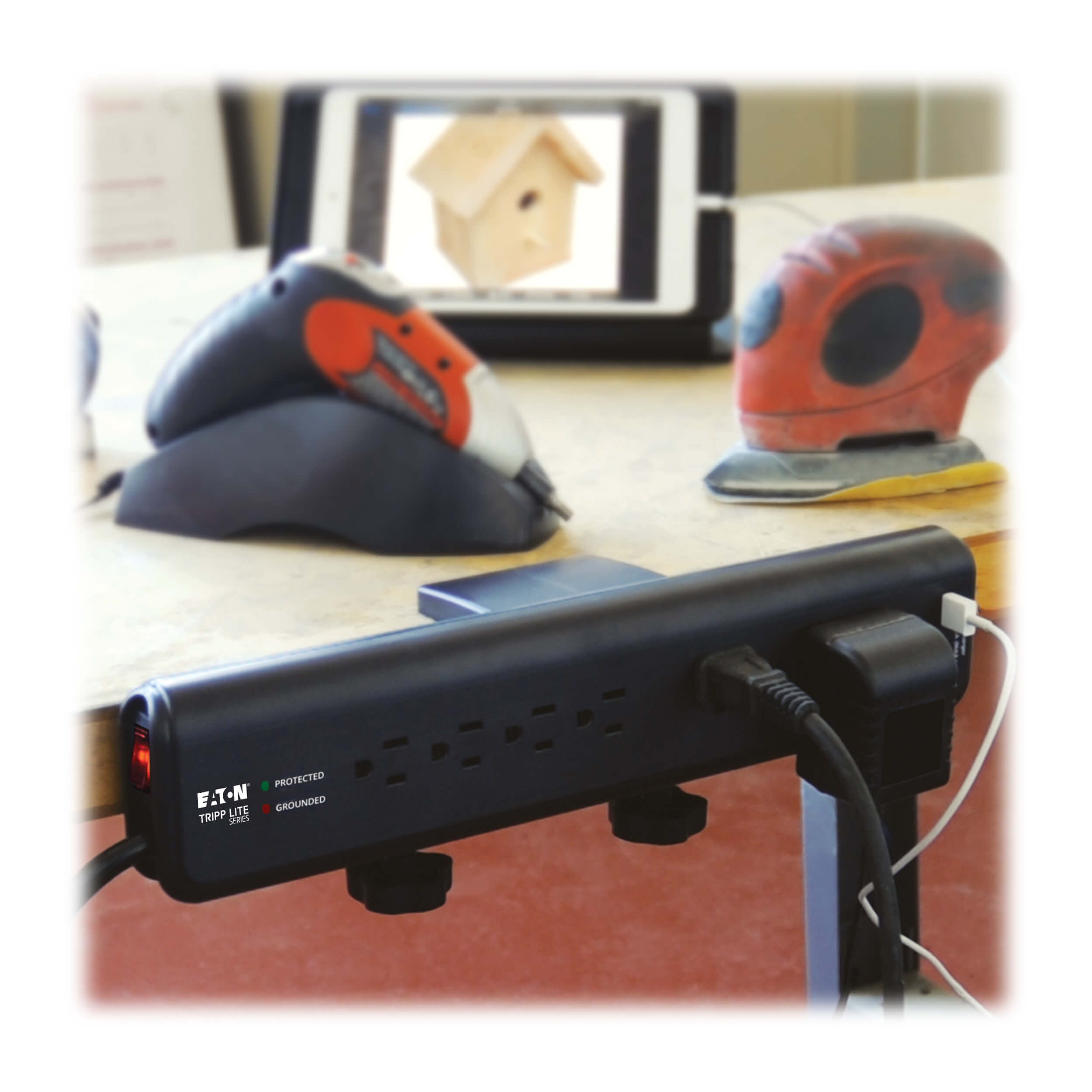 Surge Protector, Clamp Mount, 6 Outlet, 2100 Joules, 2 USB Eaton