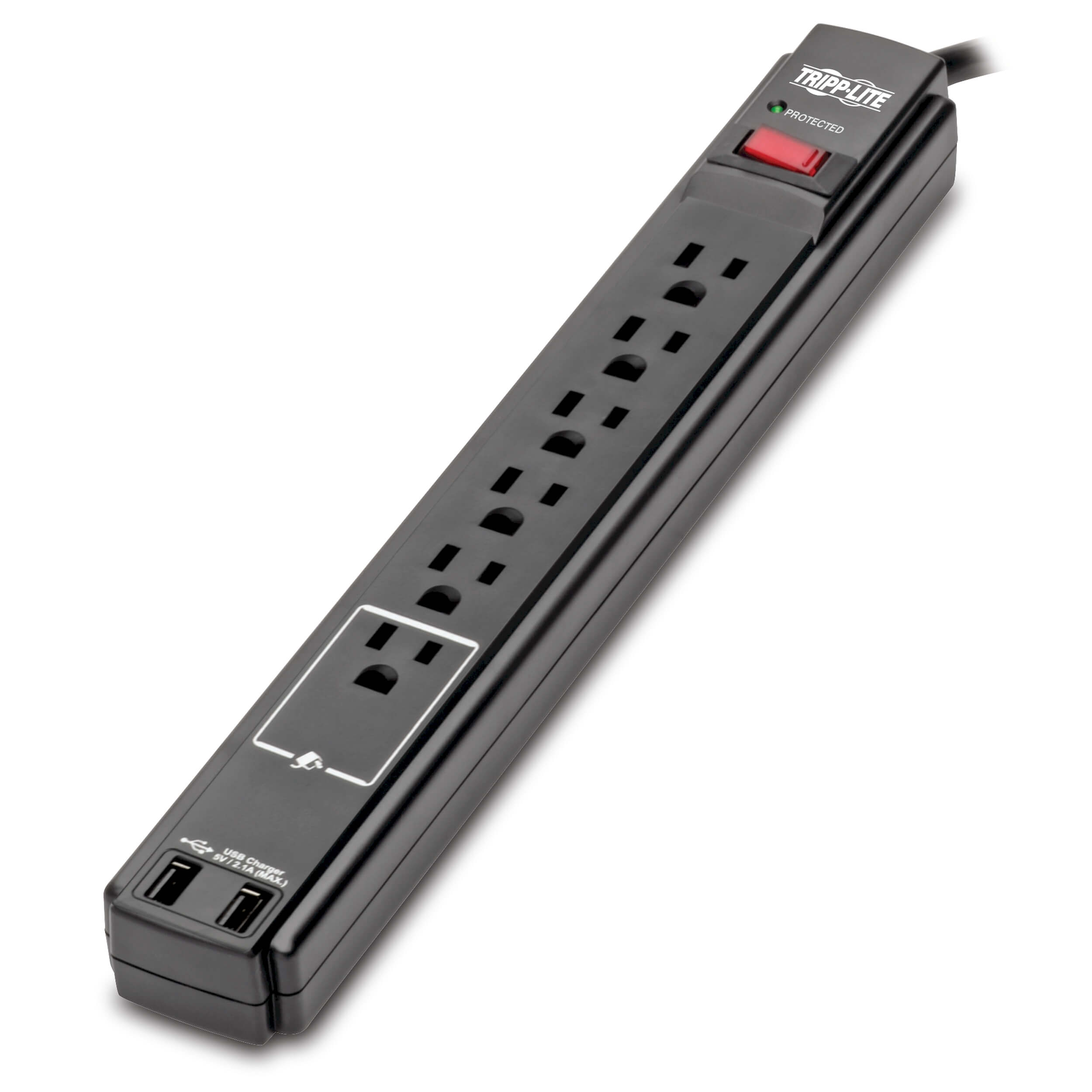 Surge Protector, 6 Outlet, 990 Joules, 6-ft Cord, 2 USB Port | Eaton