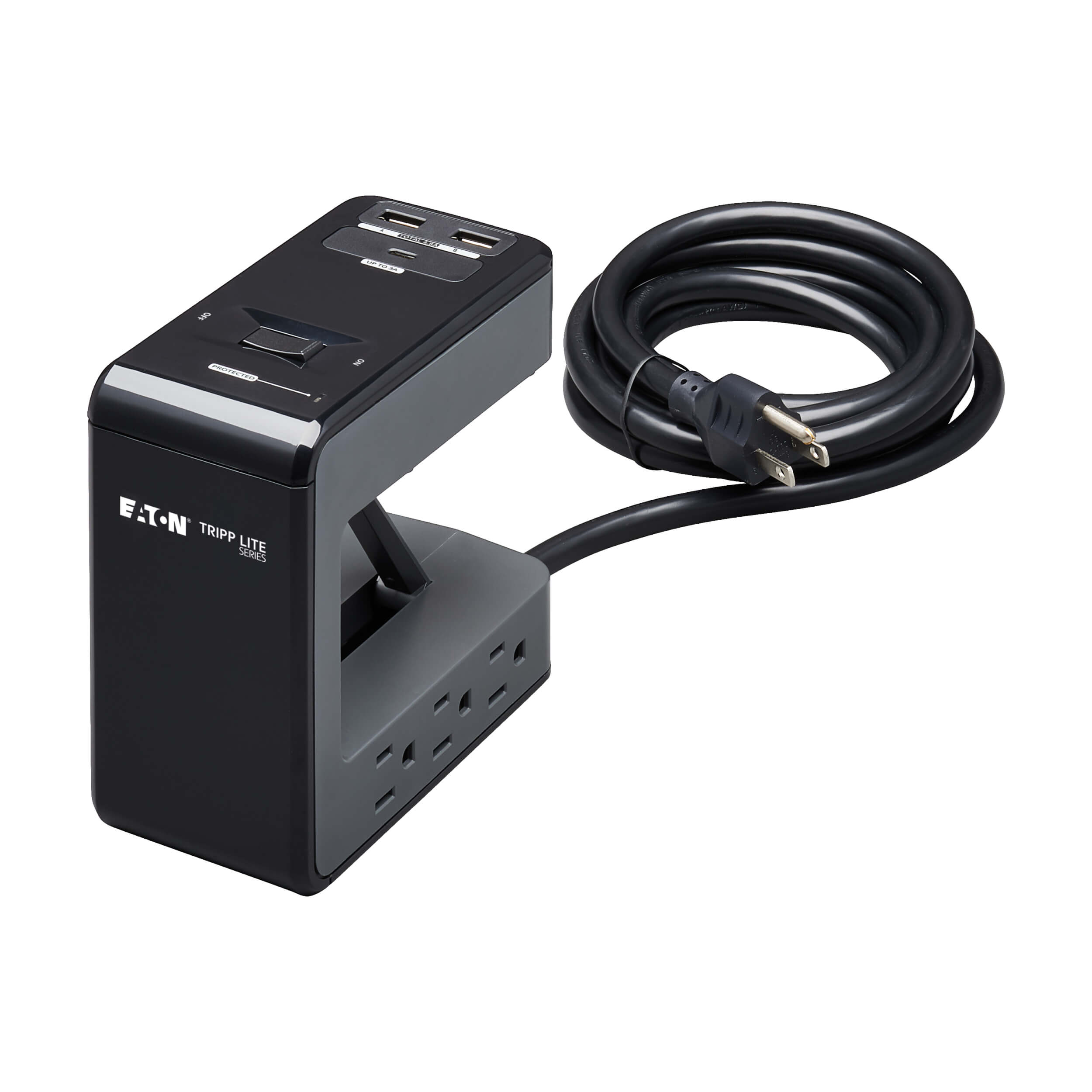 Surge Protector, Clamp, 6 Outlet, 3 USB Ports, Antimicrobial Eaton