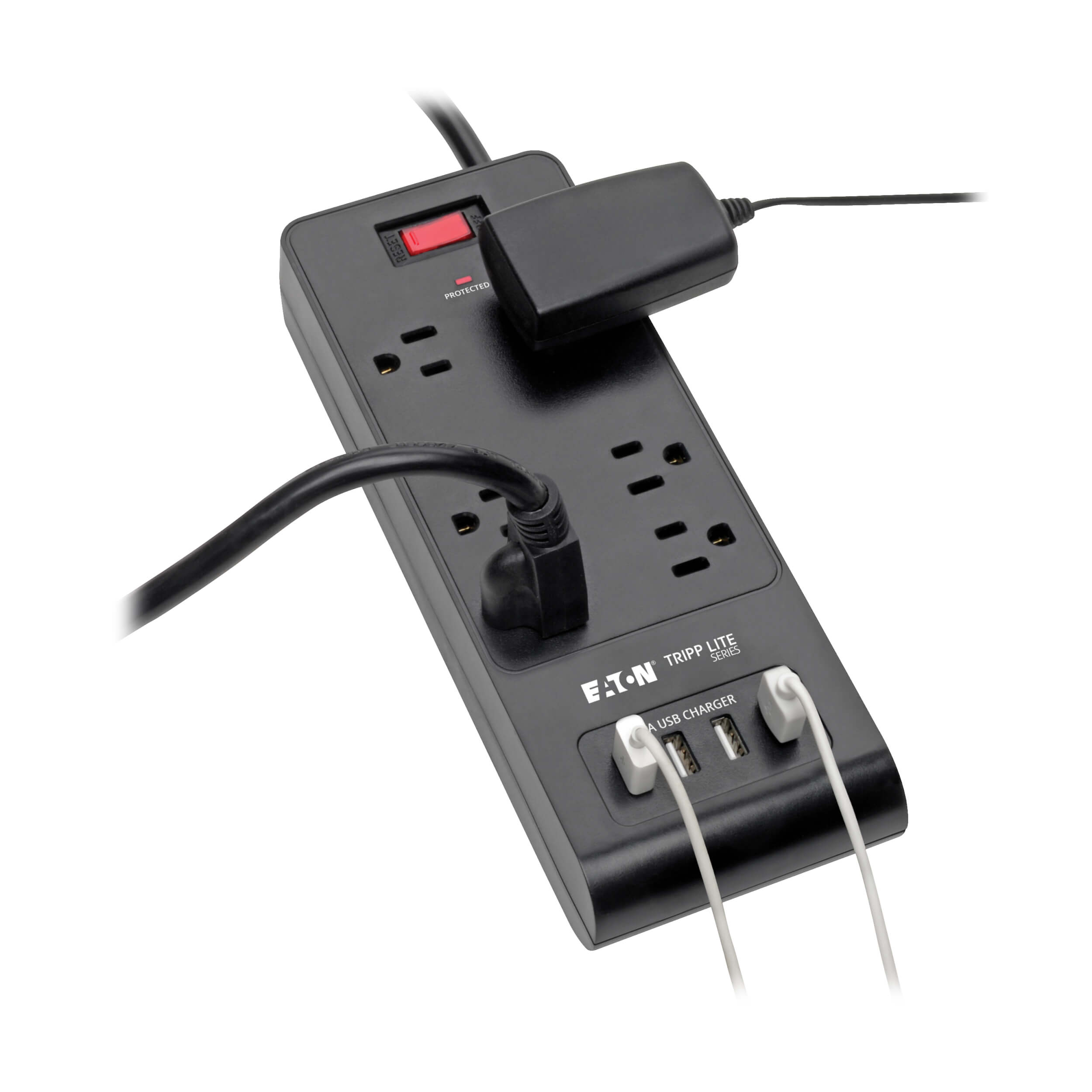 6 Outlet Surge Protector, 4 USB Ports, 6ft Cord, Black Eaton