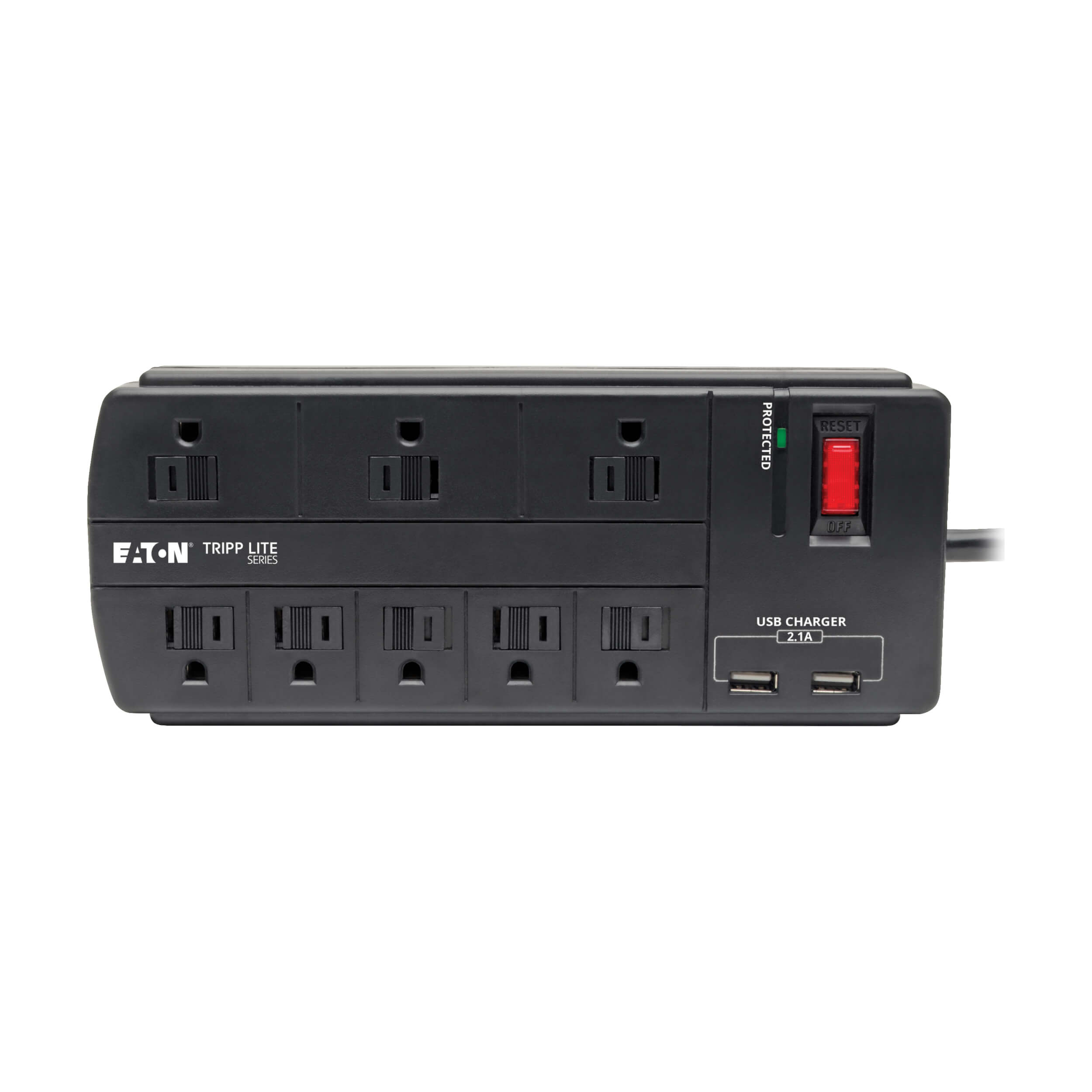 8 Outlet Surge Protector, 2 USB Ports, 8ft Cord, Black Eaton