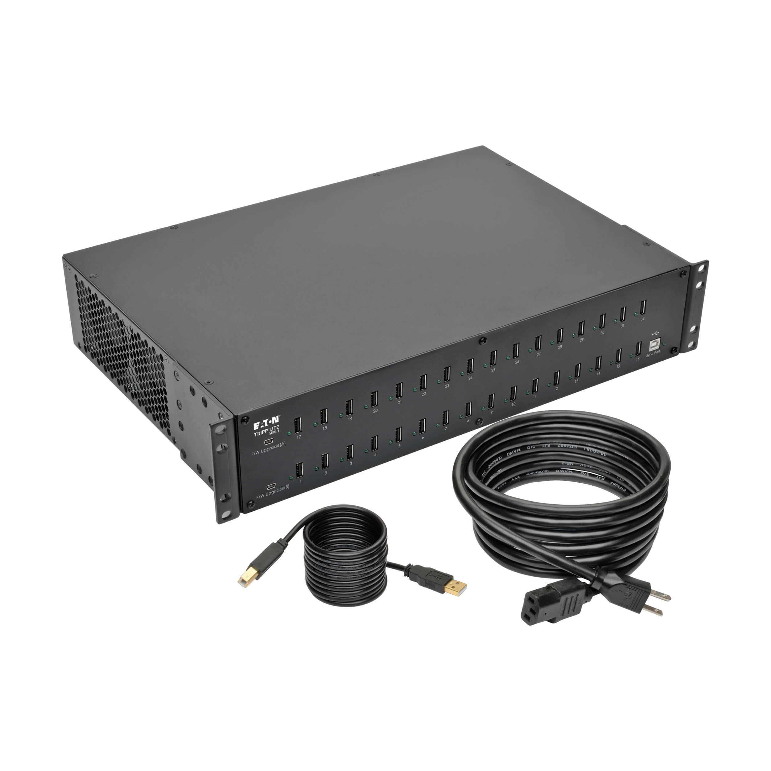 32-Port USB Charging Station, Syncing, 5V 40A, 2U Rack-Mount | Eaton