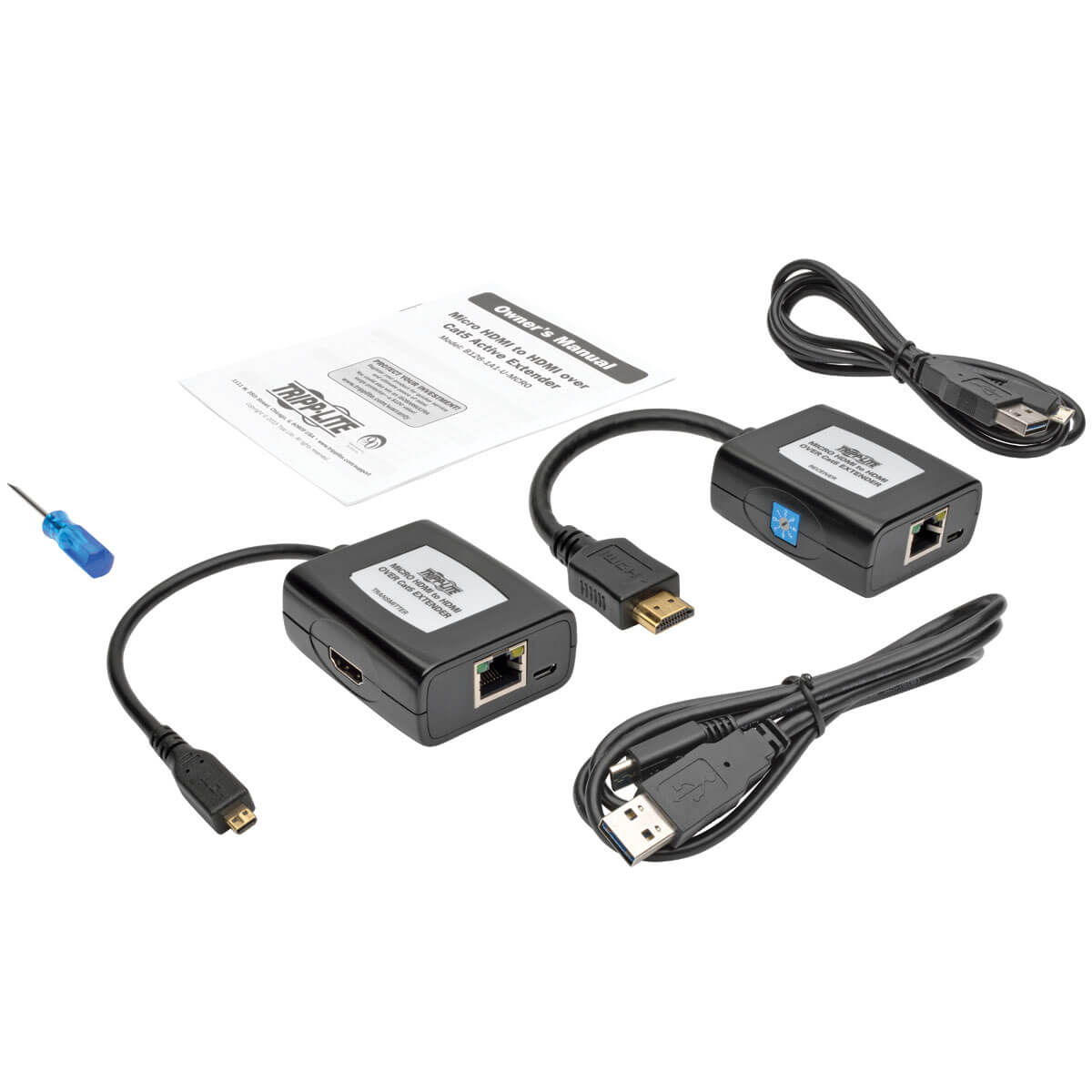 MicroHDMI to HDMI over Cat5/Cat6 Active Extender Kit, 1080p 60 Hz, USB