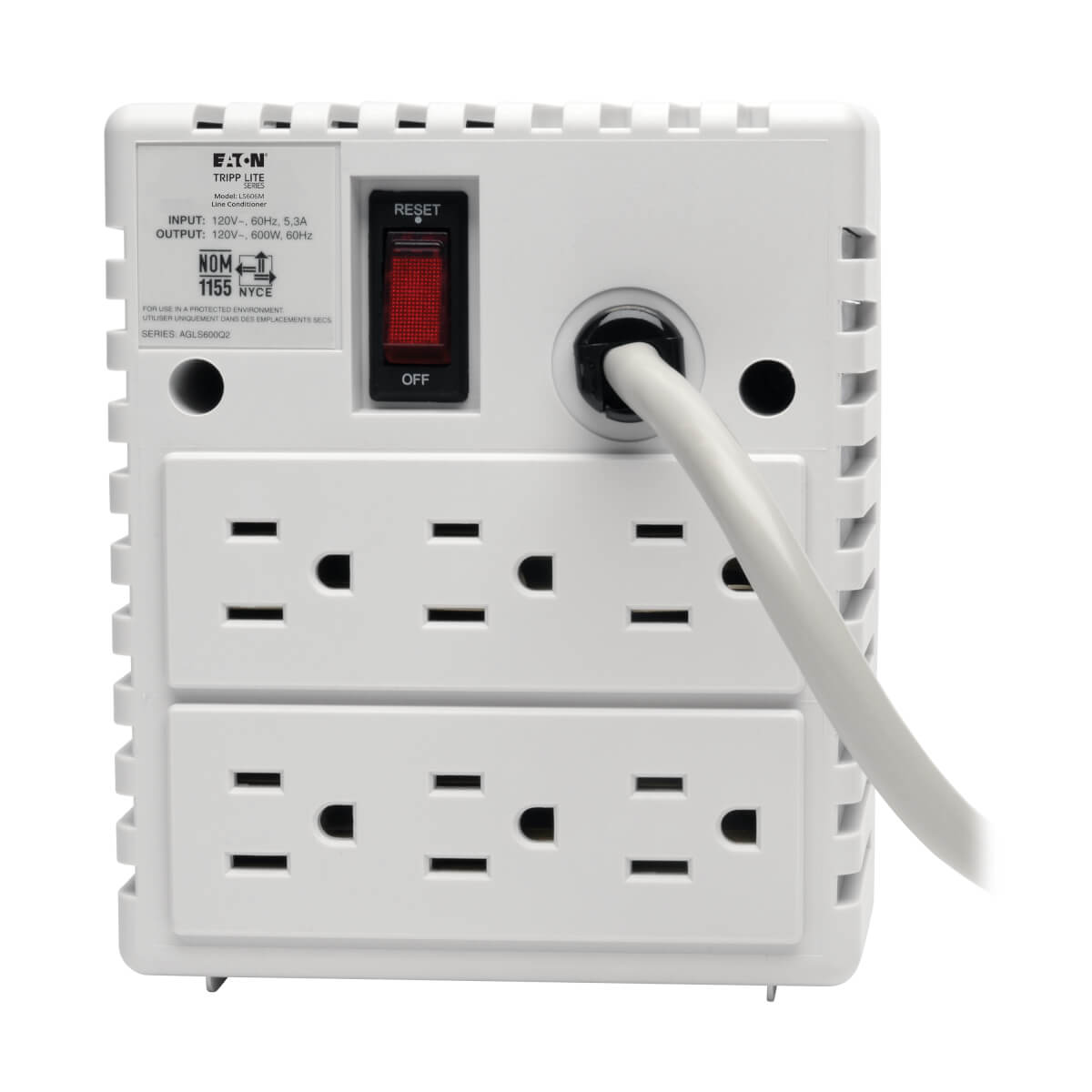 600W 120V Power Conditioner with Automatic Voltage Regulation (AVR), AC Surge Protection, 6