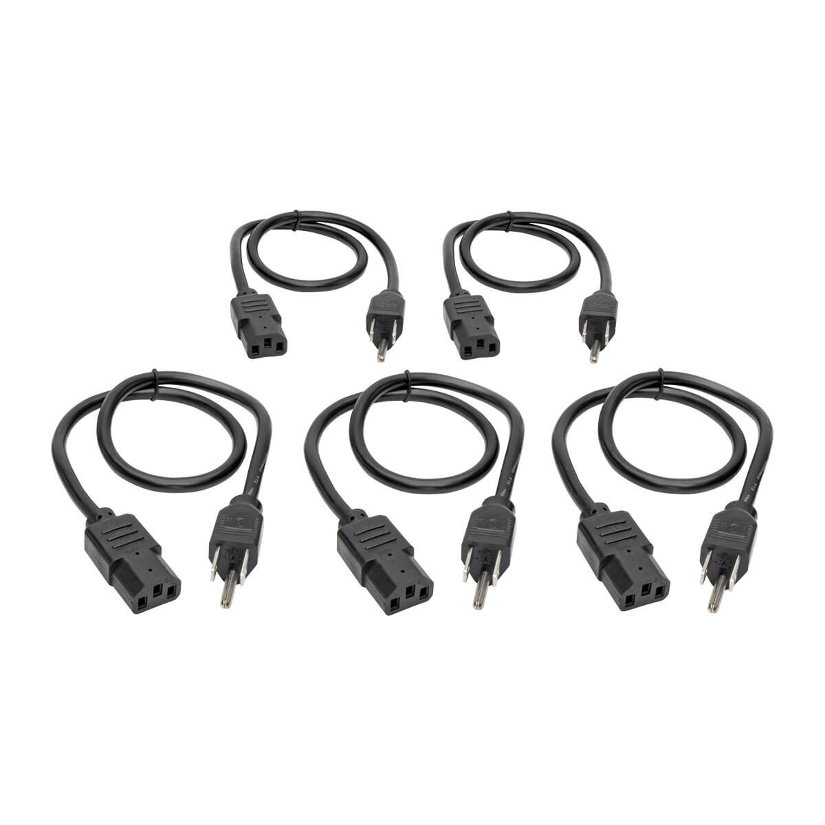 Computer Power Cord, 5 15P to C13, 5 Pack, 2 ft, Black Eaton