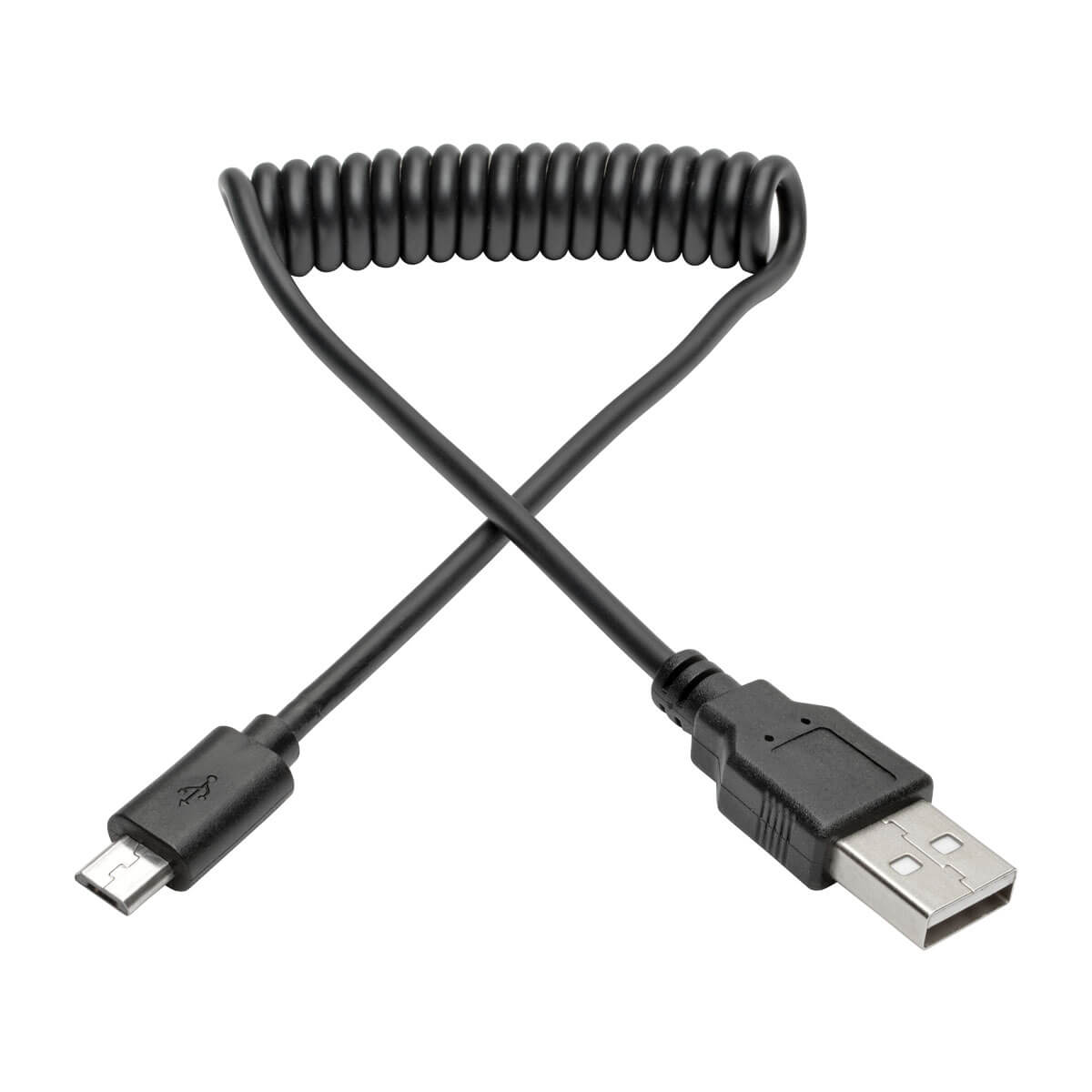 USB 2.0 A to MicroB Coiled Cable, 3 ft. Eaton