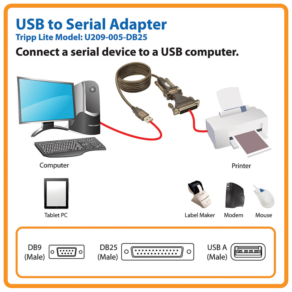 USB to Serial Adapter Cable (USBA to DB25), 5 ft. Eaton