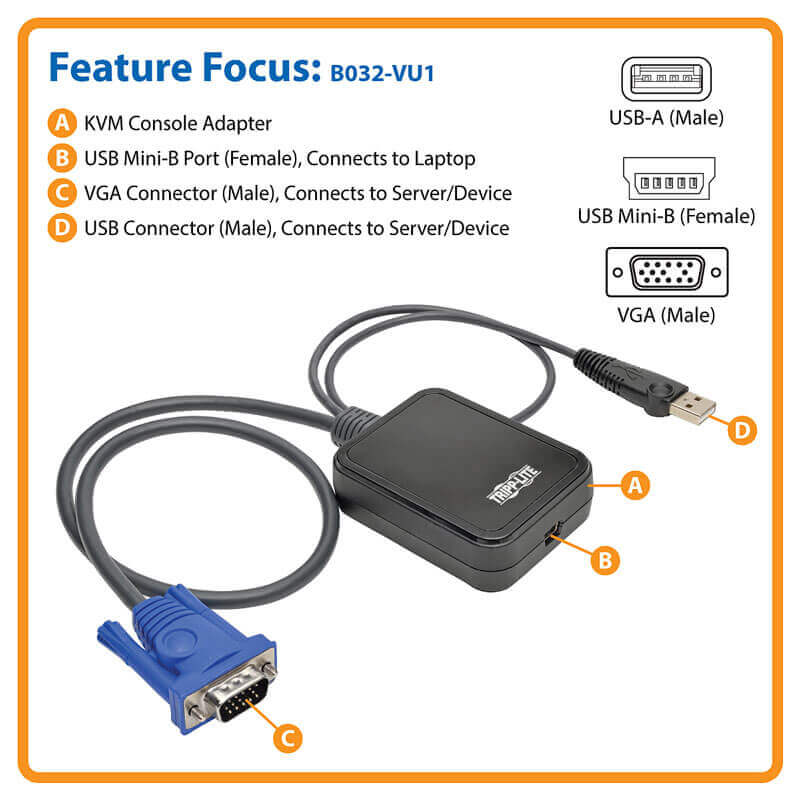 KVM Console to USB 2.0 Crash Cart Adapter with File Transfer 