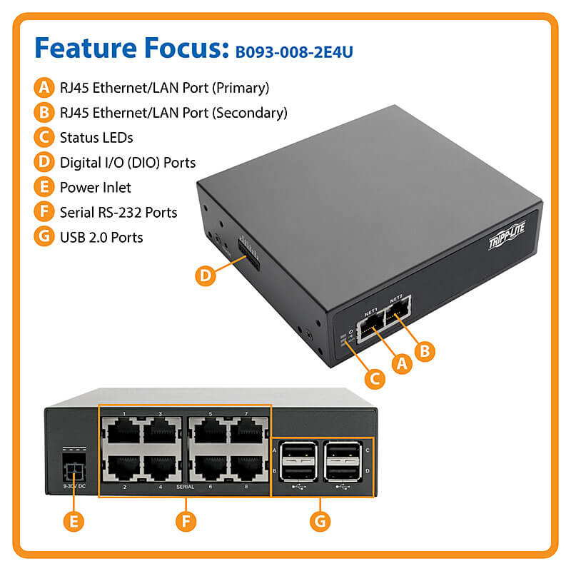 8-Port Serial Console Server, Dual GbE NIC, Flash, Dual SIM 