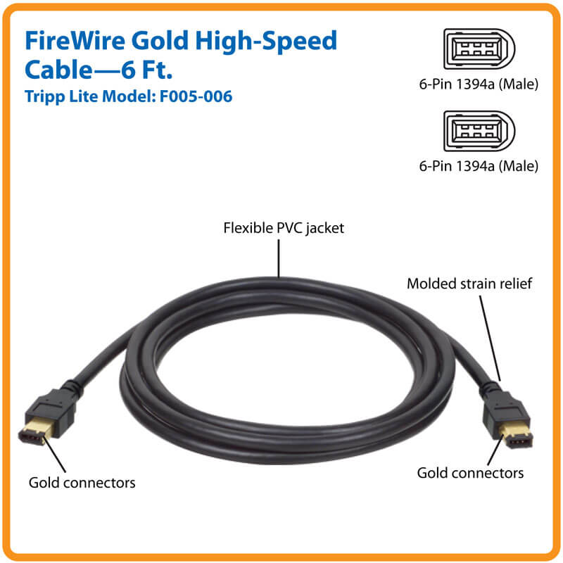 MAGNUM PRO MFW46 6ft 6 Pin to 4 Pin Firewire Cable