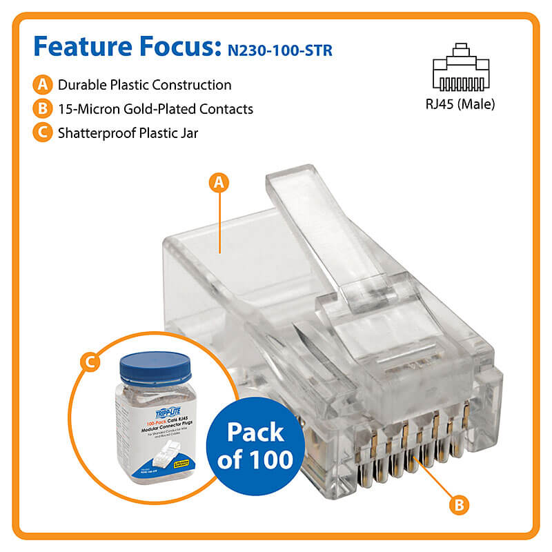 for Stranded UTP Cable Cat6 RJ45 Modular Plugs Cable Matters 100-Pack Cat 6 RJ45 Plugs