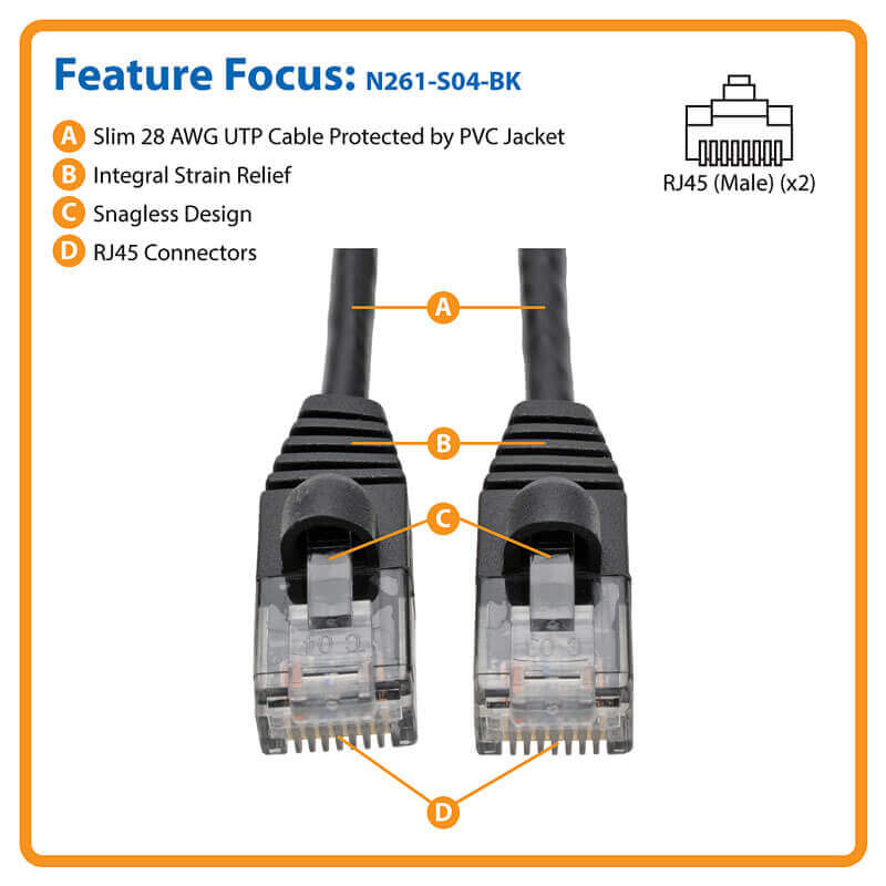 SONOVIN Cat6a Black Slim Ethernet Patch Cable 15 Foot Color:Black Snagless/Molded Boot 