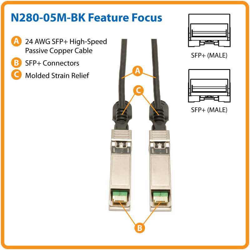 Cisco Compatible SFP-H10GB-CU1M Black 1M 3-ft. Tripp Lite SFP+ 10Gbase-CU Passive Twinax Copper Cable N280-01M-BK 