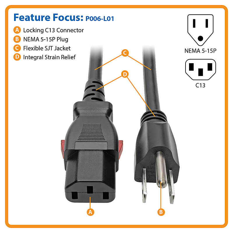 2 Feet IEC320 C13 to NEMA 5-15P 5-PACK CSA UL RoHS Marvic International Power cable-2-FT-5PK Connectors Pro 5-PK 2 Universal Power Cable Cord PC Accessories