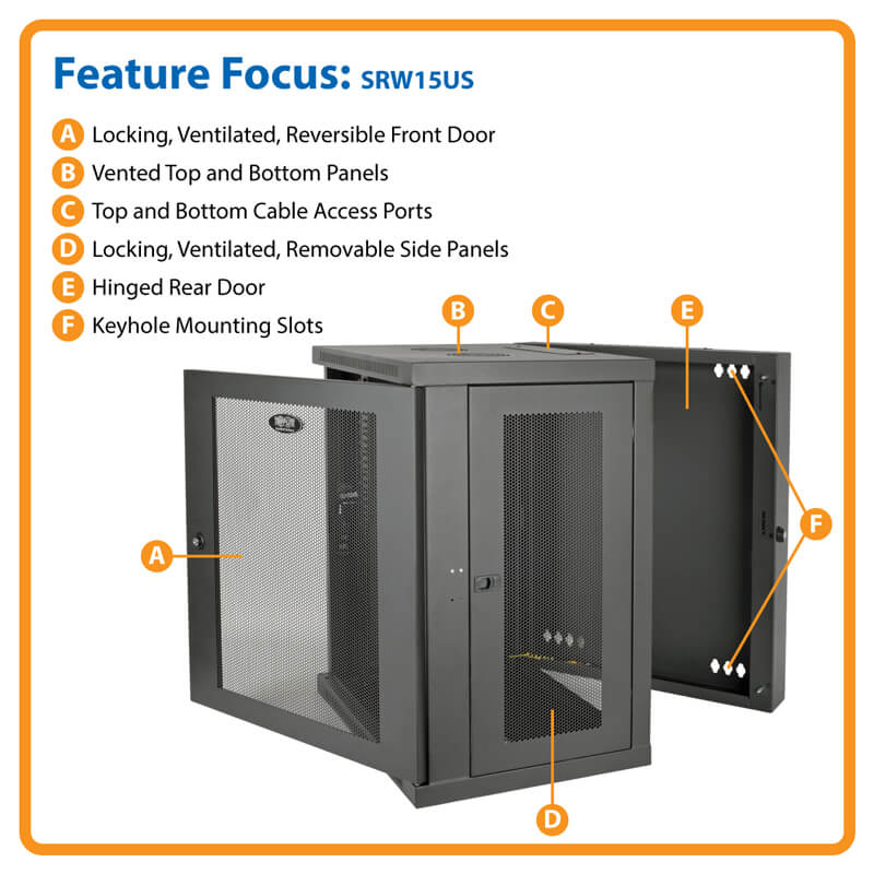 15U Server Rack Cabinet, Switch-Depth, Wall-Mount | Tripp Lite