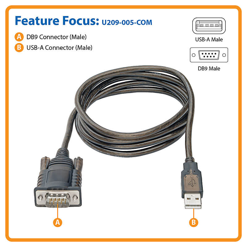 RS232 USB Adapter Cable, 5-ft Tripp