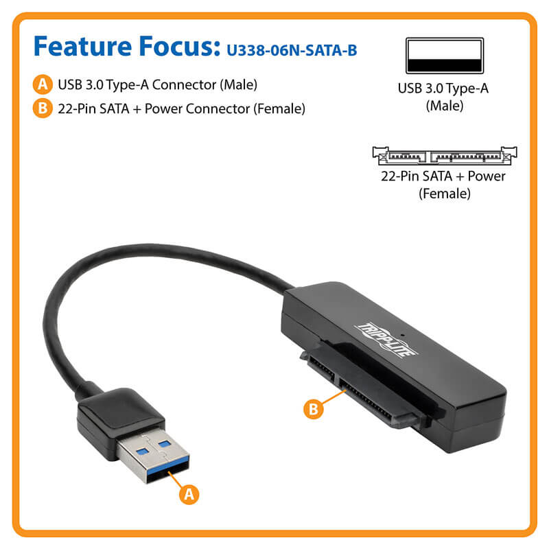USB 3.0 to SATA Adapter Cable, UASP, SATA HDD | Eaton