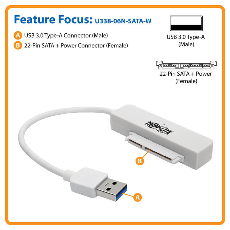 Tripp Lite 6in USB-C Gen 2 to SATA III Adapter w/ UASP 2.5 Hard Drives -  storage controller - SATA 6Gb/s - USB 3.1 (Gen - U438-06N-G2-W - Monitor  Cables & Adapters 