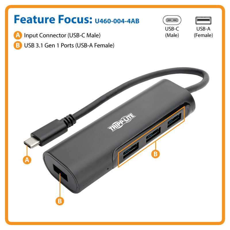 Tripp Lite 4-Port Portable Slim USB 3.0 Superspeed Hub w/ Built In Cable 