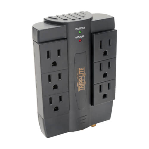 Woods 041203 6-Outlet Side Entry Surge Protector Wall Adapter Light Grey 1000 Joules of Protection