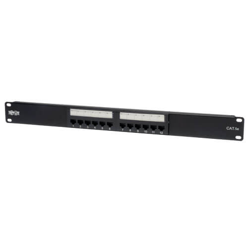 Sourcingmap 12-Port Cat5E UTP Unsheilded Rackmount Network Patch Panel RJ45 Ethernet With Wallmount Bracket Black Compatible with 110 Punch Down Tools