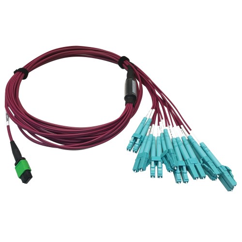 400G MTP/MPO Multimode OM4 Fiber Breakout Cable, Magenta, 3M 