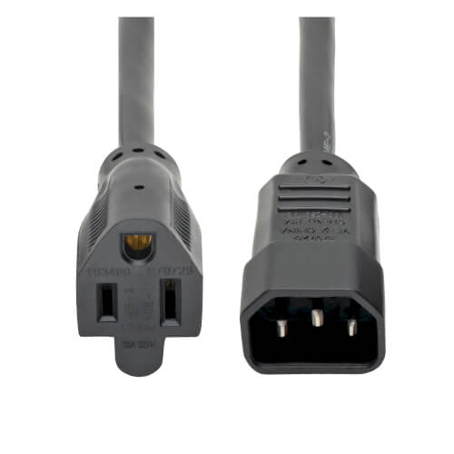 NEMA 5-15R to IEC320 C14 1pc 1 Feet 18 AWG Monitor Power Adapter Cord 