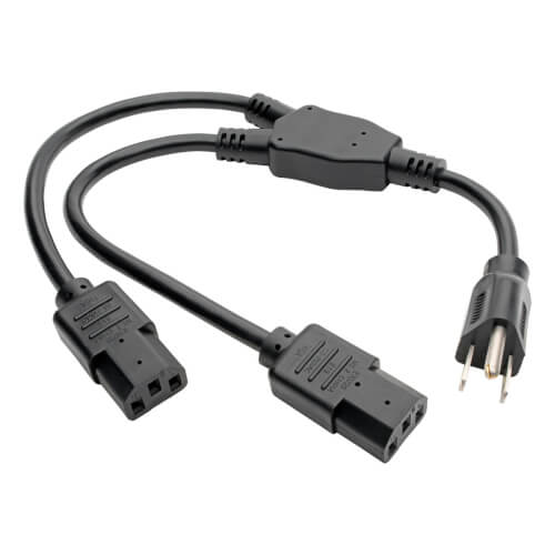 Kentek 1 Ft Power Cord 3 Prong Extension Y Splitter Cable IEC320 C14 to 2 X C13 16 AWG 13A 250V Black Heavy Duty 