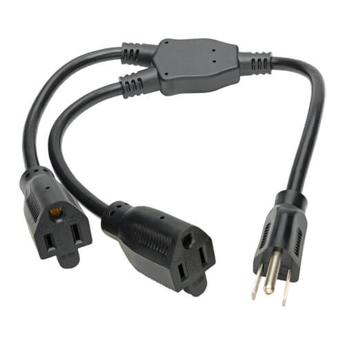 3 Prong Double Outlet Power Cord 2 Way Splitter Extension Cord 16 AWG 1 Foot Black by ClearMax