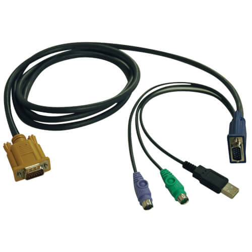 QUALCONNECT KVM Cable 6 ft Black HD15 Male and 2 x MiniDin6 Male SVGA and 2 PS/2 
