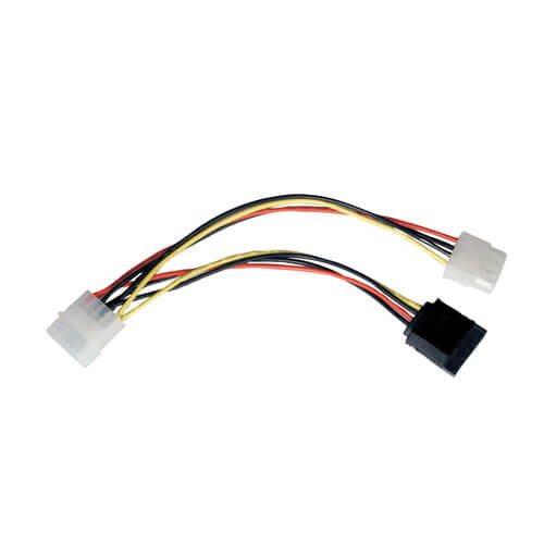 CRJ 15-Pin Male SATA to Dual 4-Pin Female Molex Power Y Splitter Adapter Black Sleeved Cable 