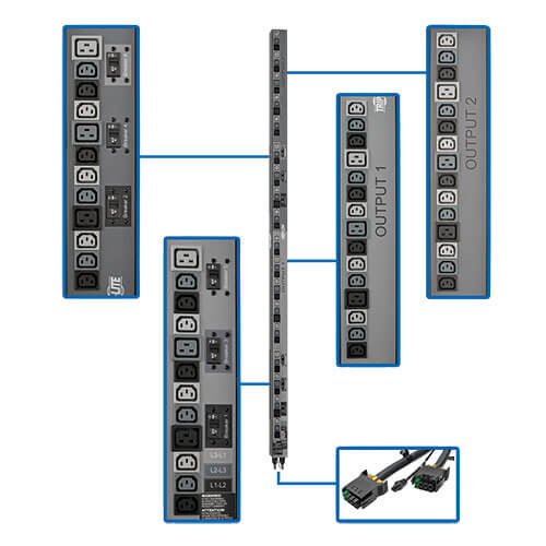 17.3kW 3-Phase Vertical PDU Strip, 208V Outlets (42 C13 & 12 C19