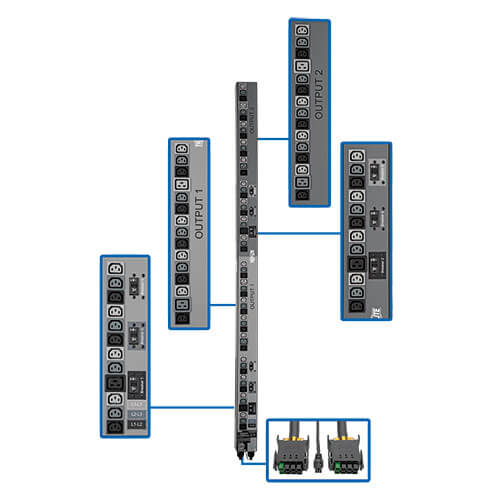 0U Vertical Rack-Mount Power 36 C13, 6 C19, 6 5-15/20R Tripp Lite Metered PDU 48 Outlets PDU3MV6L2130 208/120V 30A TAA L21-30P 